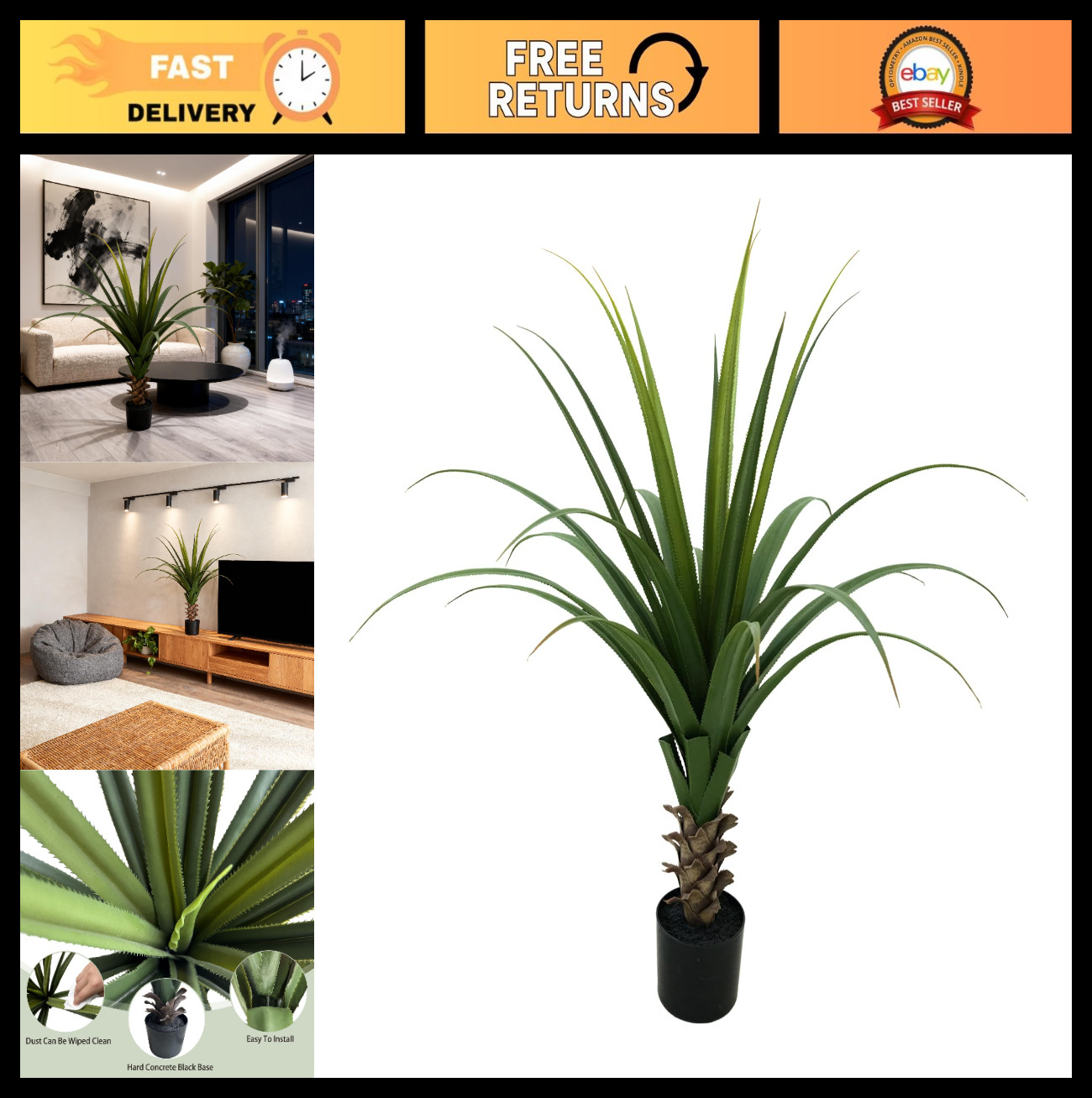 4FT Faux Spiked Agave Plant in Pot – Realistic Indoor/Outdoor Decor for Home, Ga