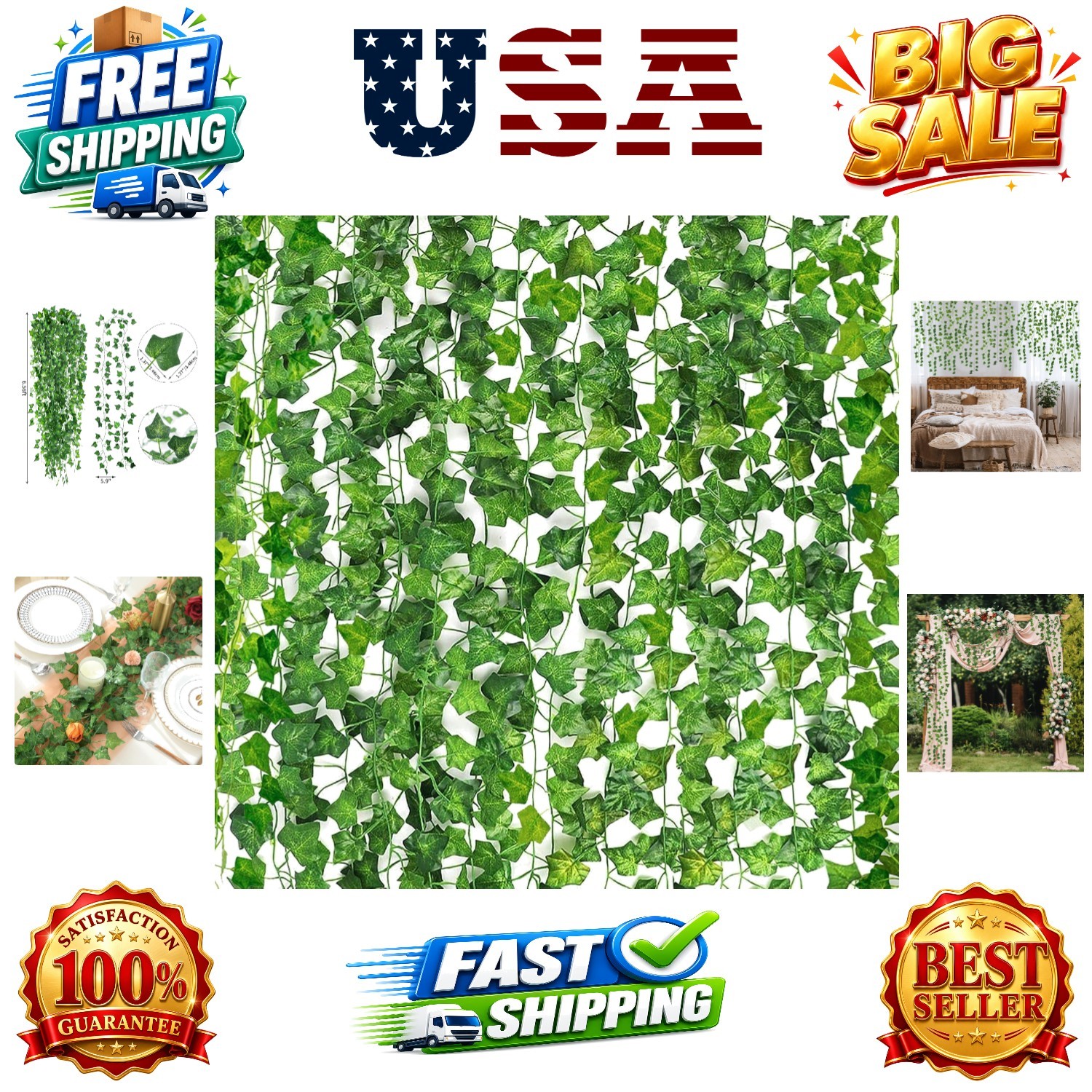 24 Pack Fake Ivy for Room Decor Fake Vines for Bedroom Decor Wedding Wall Ind…