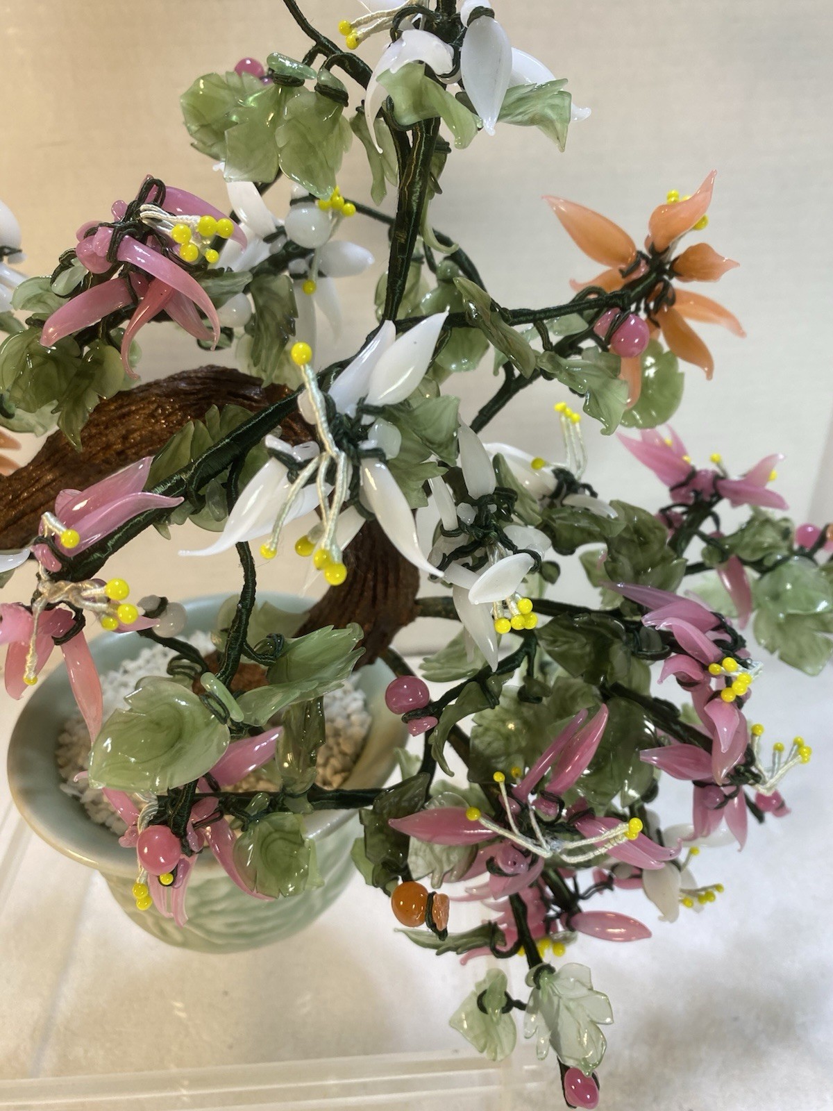 VTG Artificial Bonsai Tree Made Of Semi Precious Stone And Art Glass