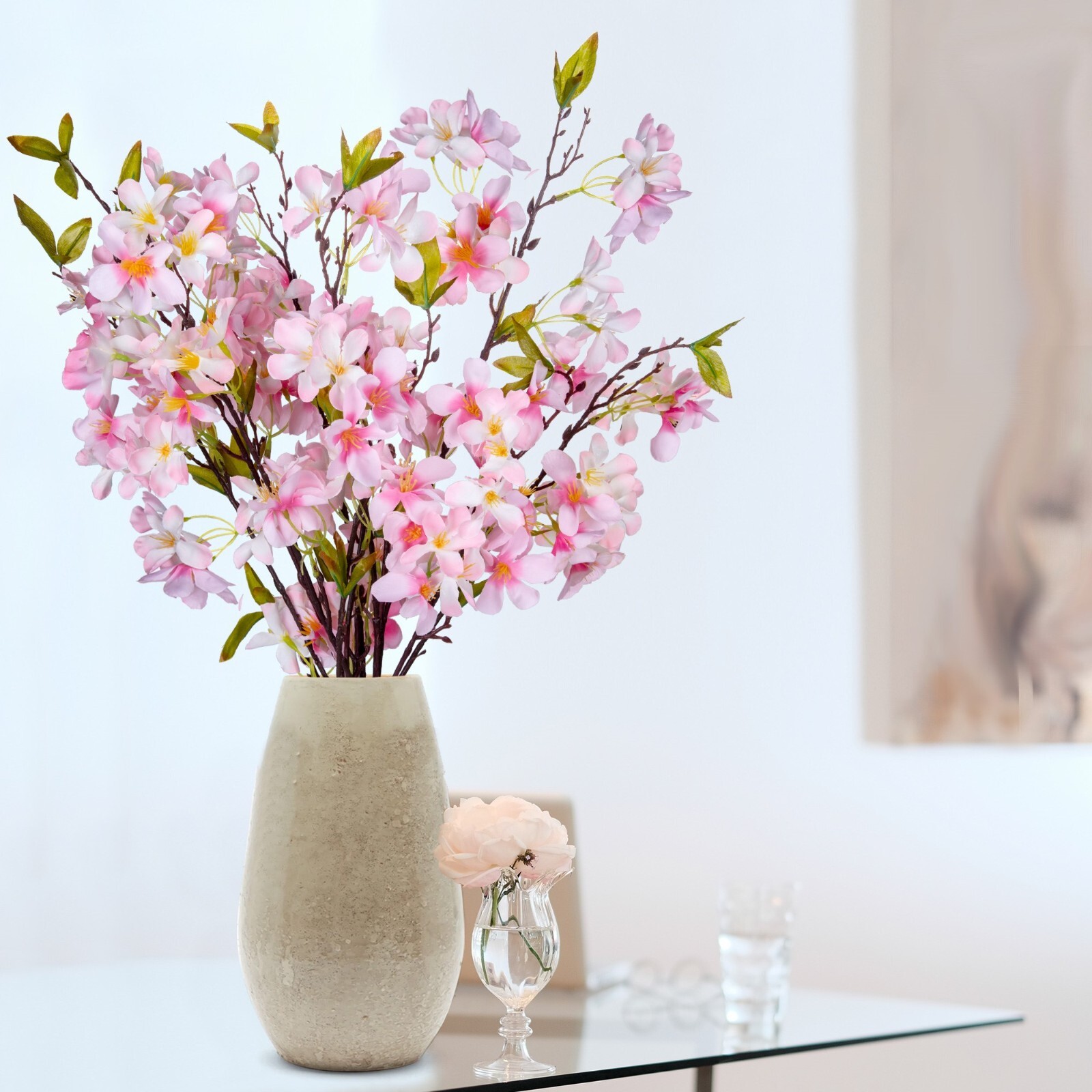 Apple Blossom Artificial Tree Branches Silk Flowers 33” Long Stems Bulk 3pcs