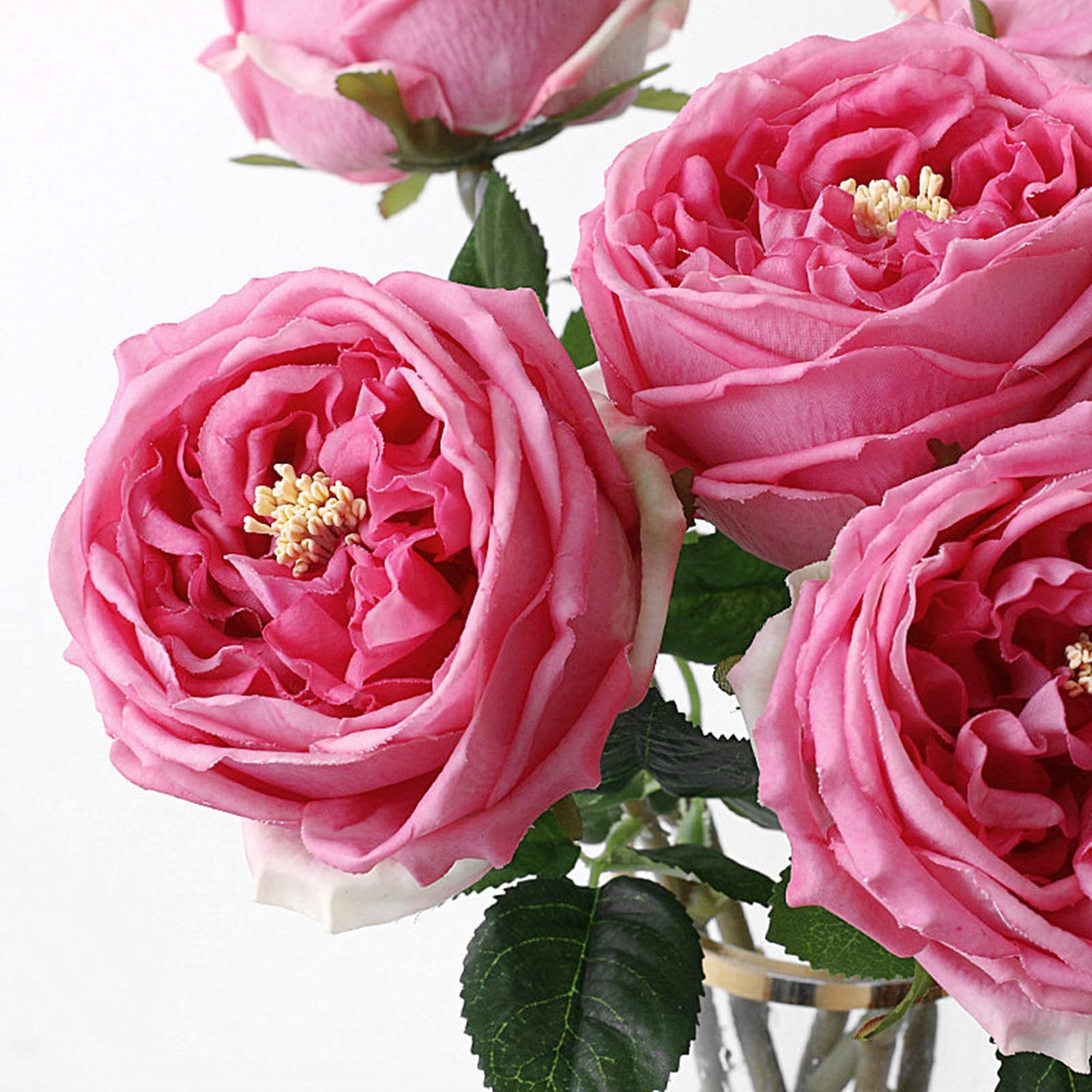 Real Touch Austin Roses 4 Pcs Artificial Flowers Rose Red Fake Silk Flowers f…