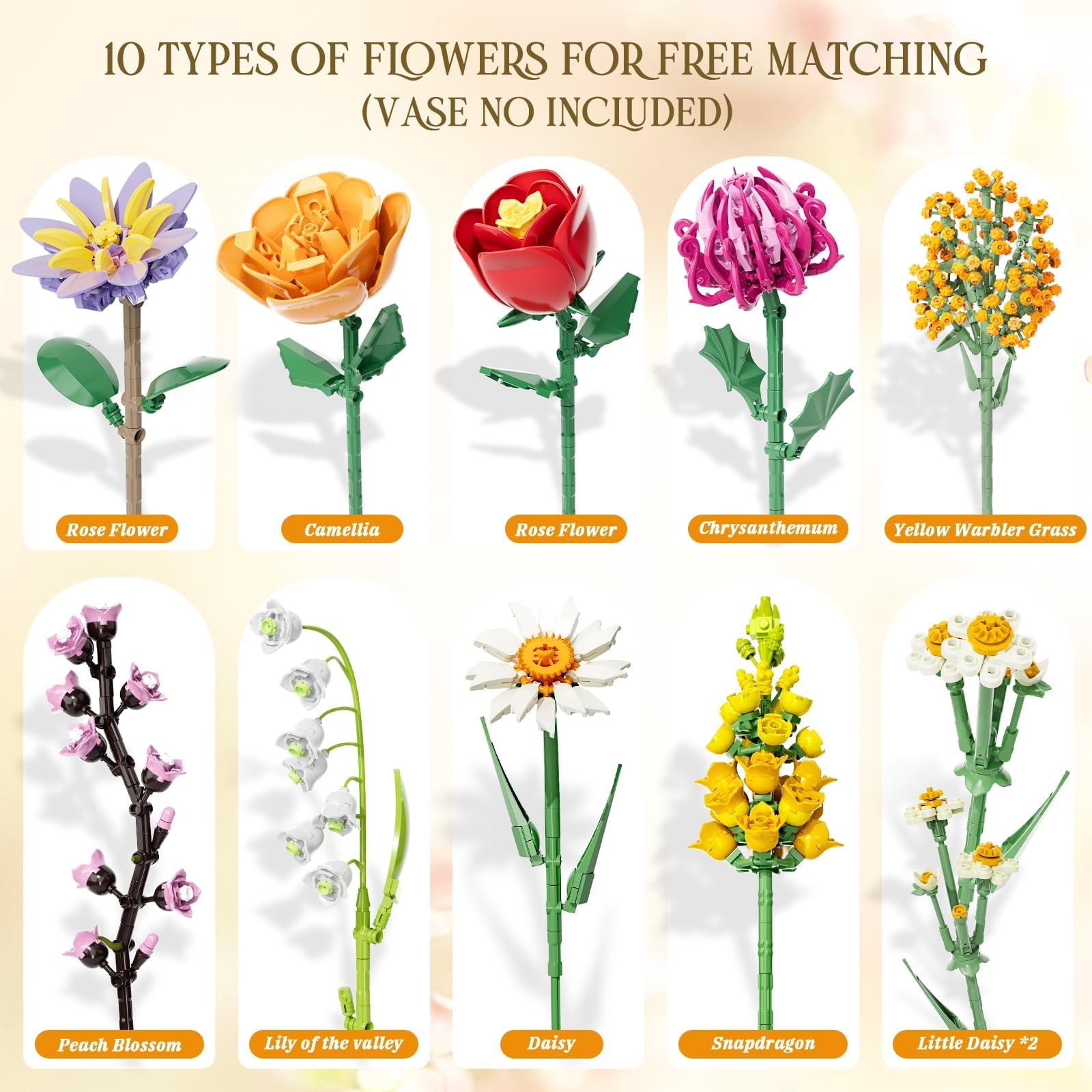 Flowers Bouquet Building Set, 1070PCS Artificial Plant Flower Kit Toy for Adu…