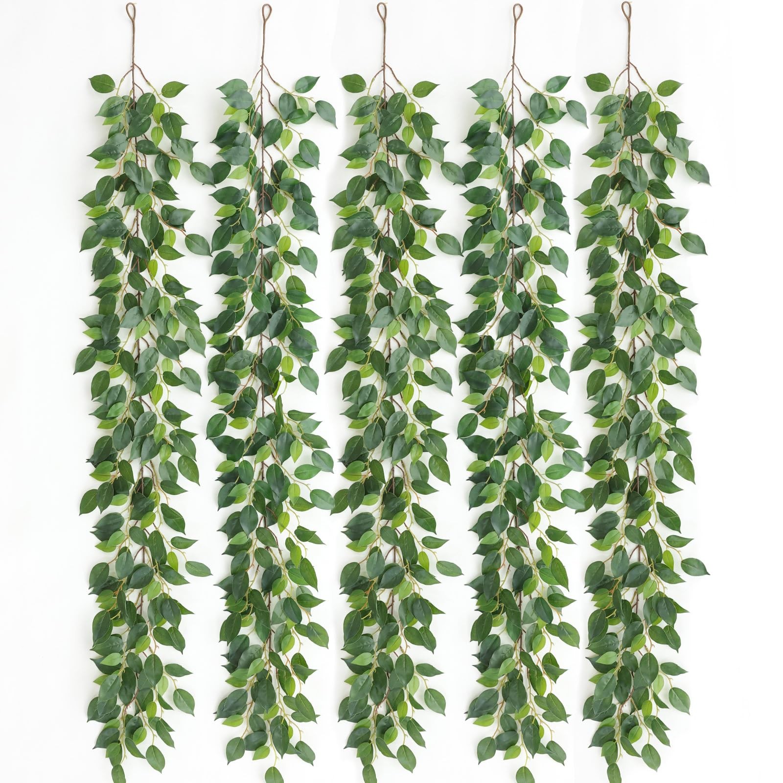 mizii 5 Packs 390″ Artificial Vines Ficus Garland Fake Vine Silk Green Leaves…