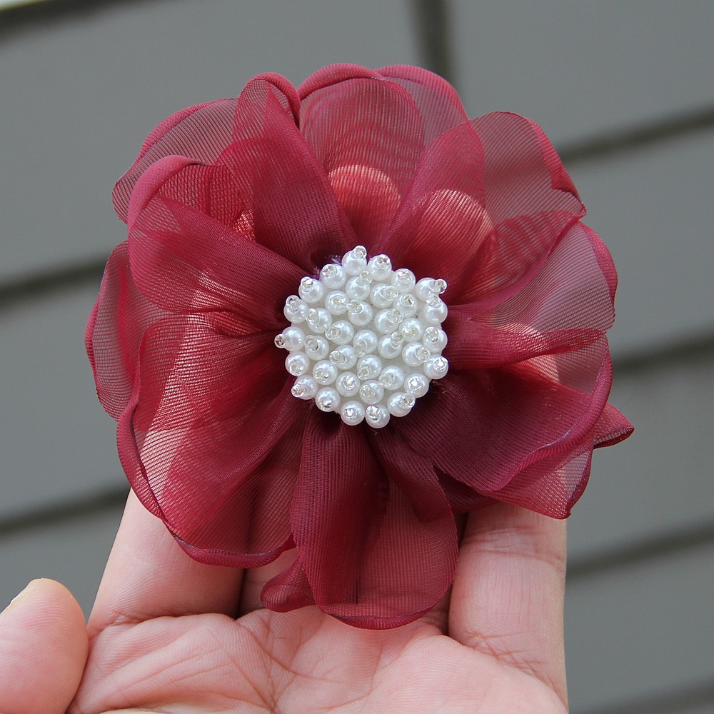8.5cm Sewing Fabric 3D Chiffon Flower Beads Center DIY Artificial Flower Shoes