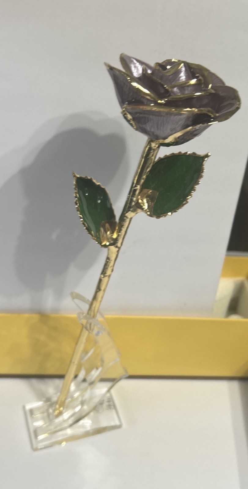 24K Glass Rose Eternal Love Real Purple and Gold Plated Rose Flower WITH STAND