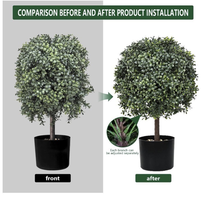 Topiary Trees Artificial Indoor or Outdoor Set of 2 Faux Shrub Plants 23″ T,13″D