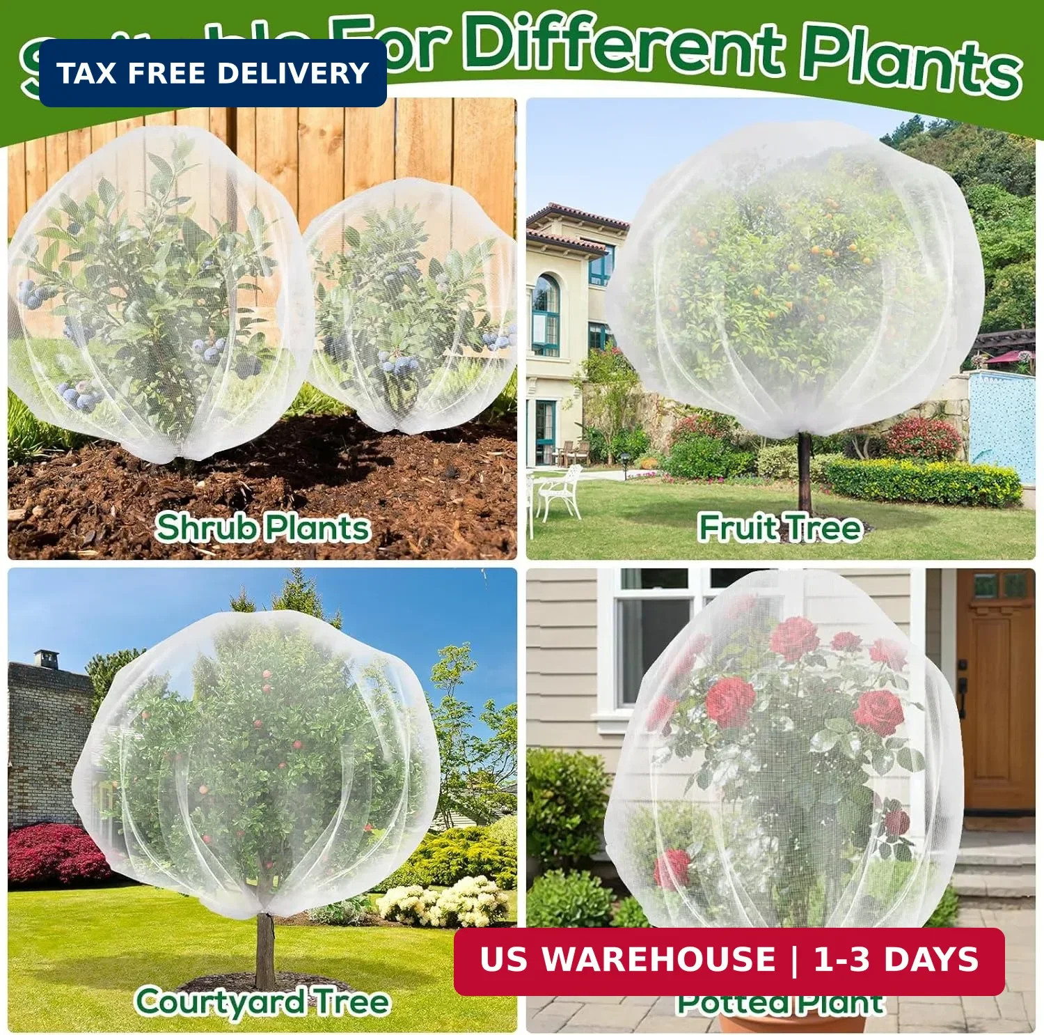 2PCS Fruit Tree Netting with Drawstring, 7 x 6ft Ultra-Fine Mesh Garden Insect &