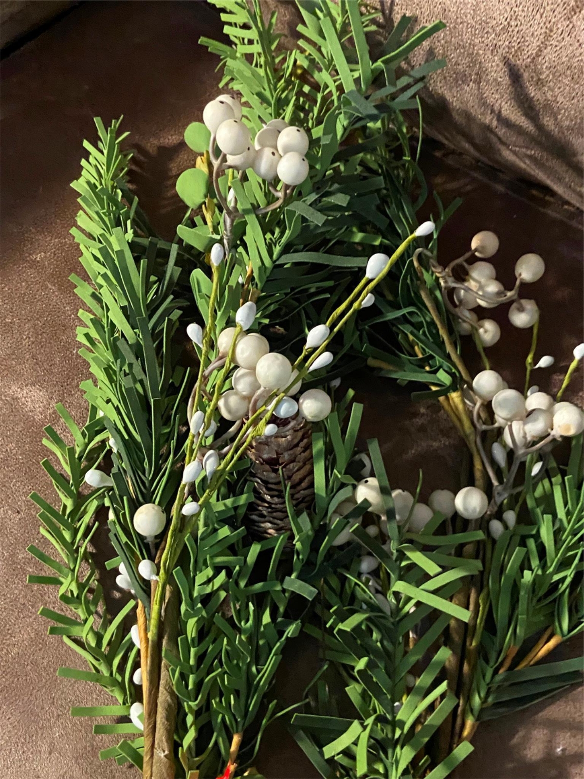 Lot of 2 Artificial Flowers Christmas Holiday White Berries Bloom Room Decor