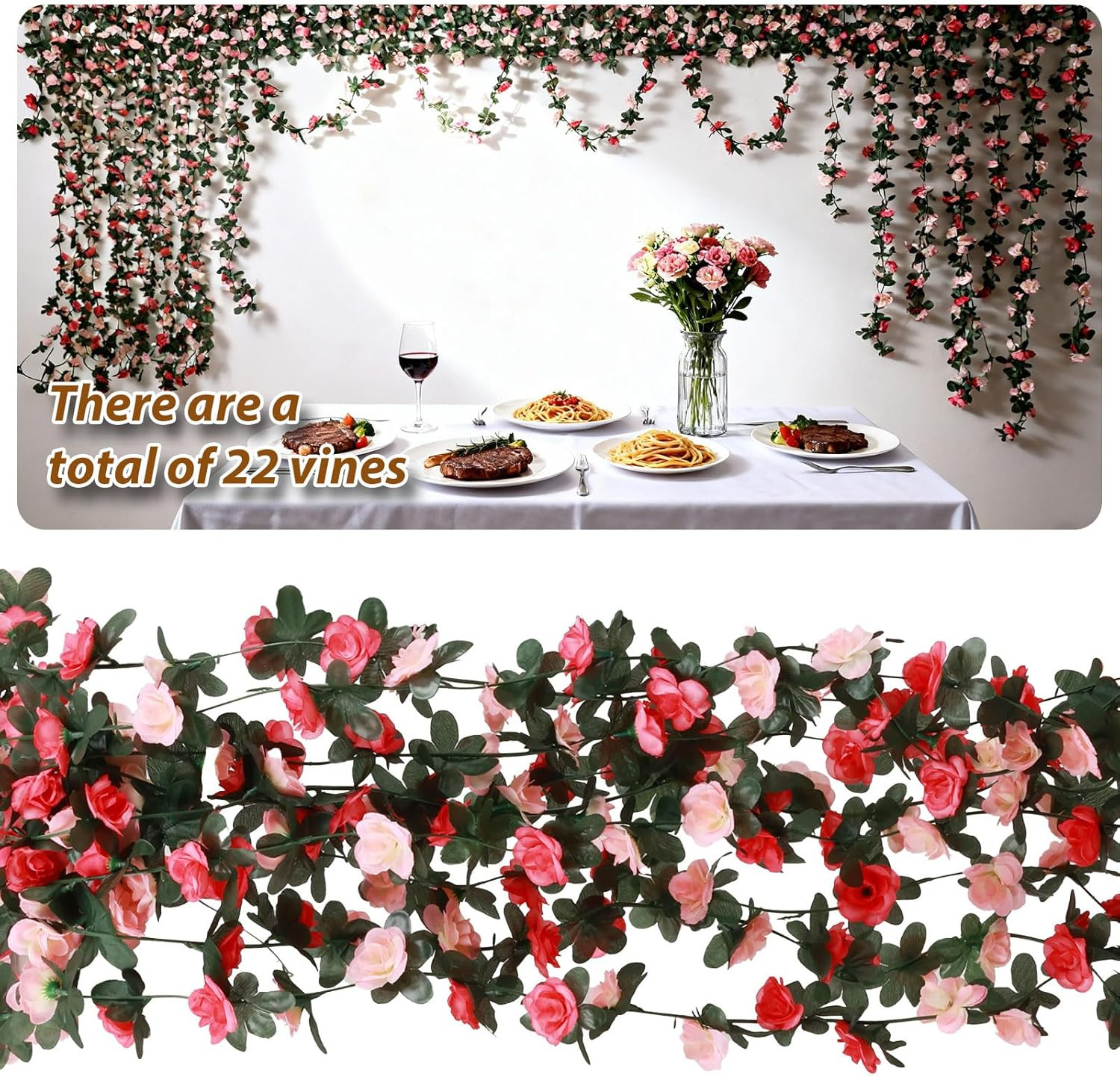 5Pcs 41FT Pink Flower Garland Artificial Rose Arch Vines Fake Spring Floral Garl