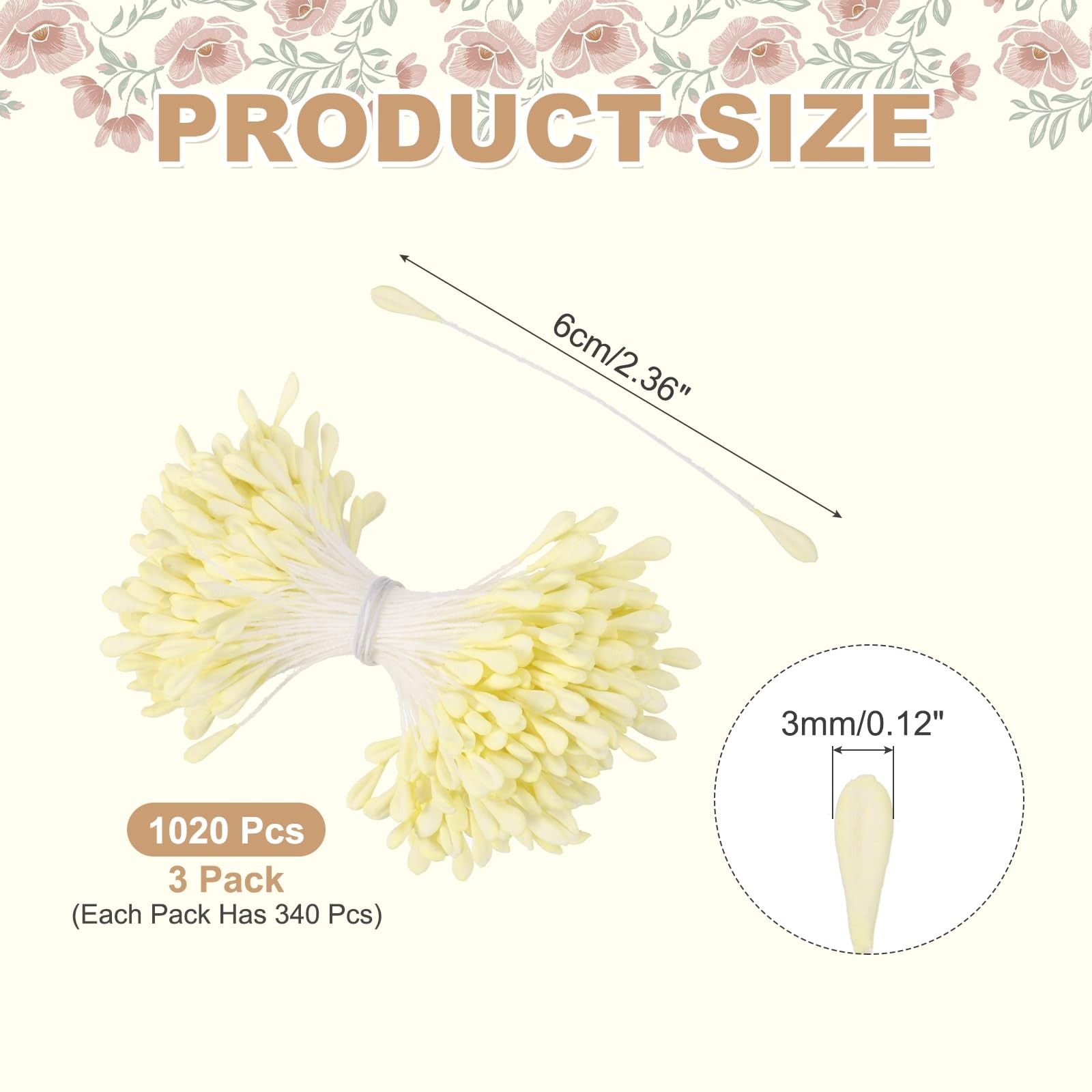 1020 PCS Light Yellow 3mm Double Head Flower Stamen Artificial Floral Craft