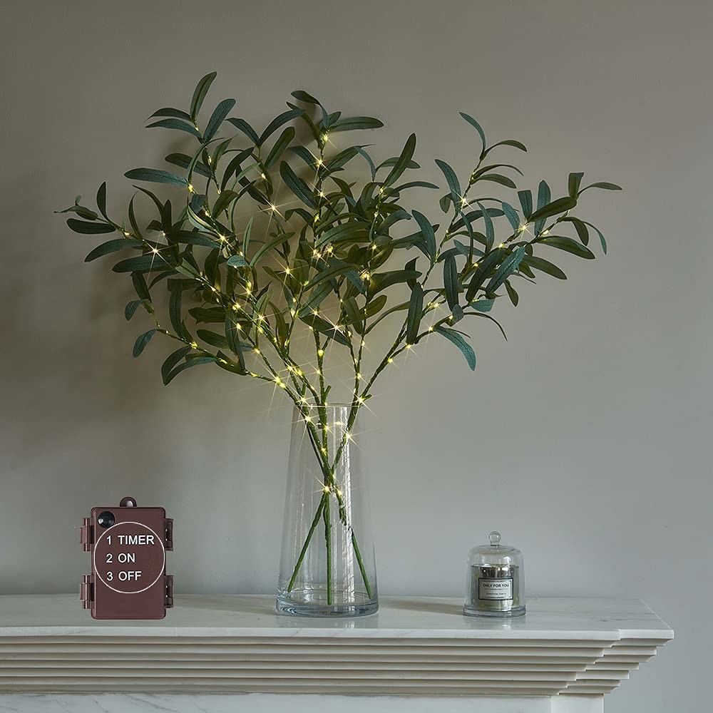 LED Lighted Olive Branch 24in 72 Lights Timer Battery Wedding Centerpiece