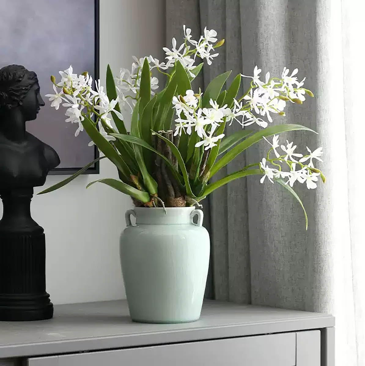 Realistic 3Pcs White Cymbidium Orchid Silk Flowers for Home Decor Centerpieces
