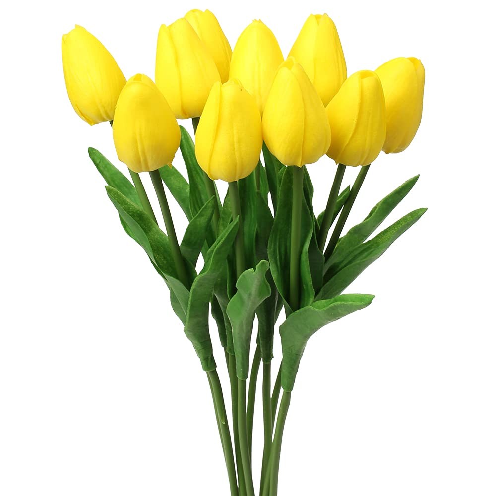 10 Pack 13.5 Inch Yellow Real Touch Fake Artificial Tulip Flower Centerpiece