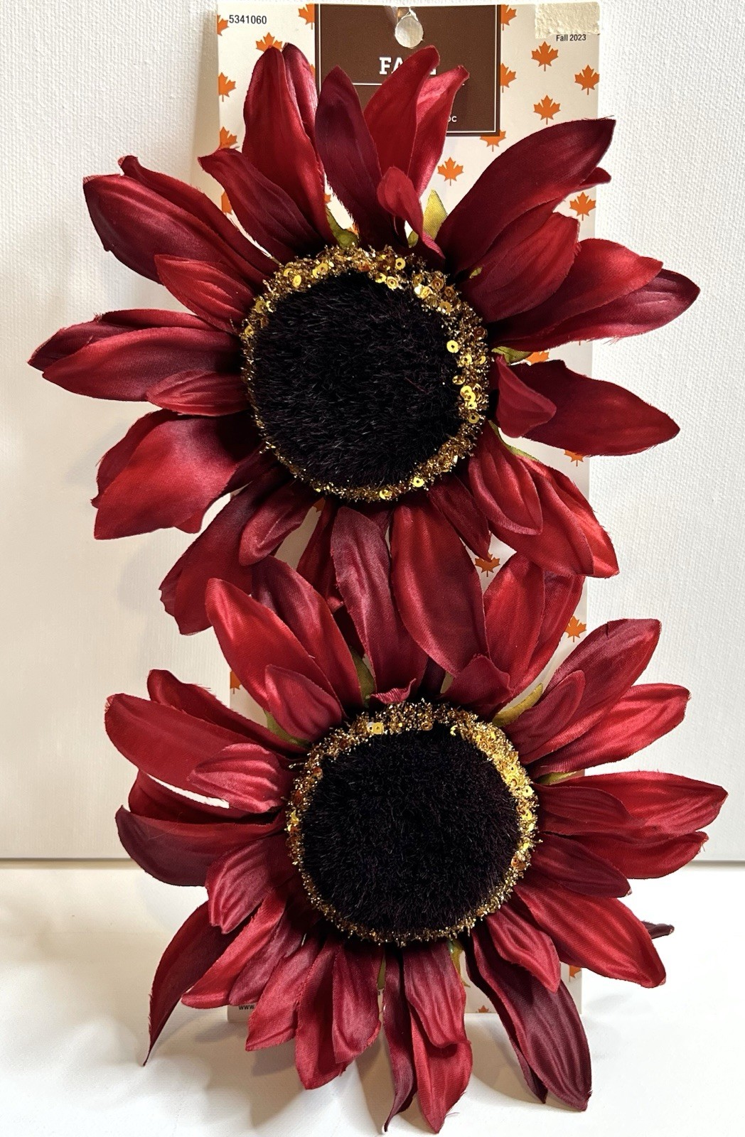 Artificial Sunflower 2pc Fall Flowers Red Clip-on Autumn Decor Ornament NWT NEW