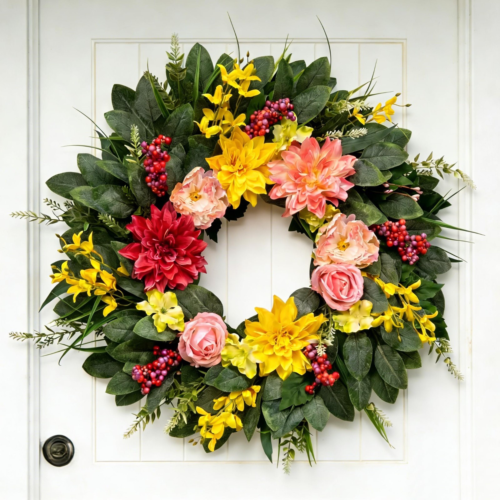 24″ Eucalyptus Wreath with Sunflowers & Daisies – All Season Door Decor, Indoor/
