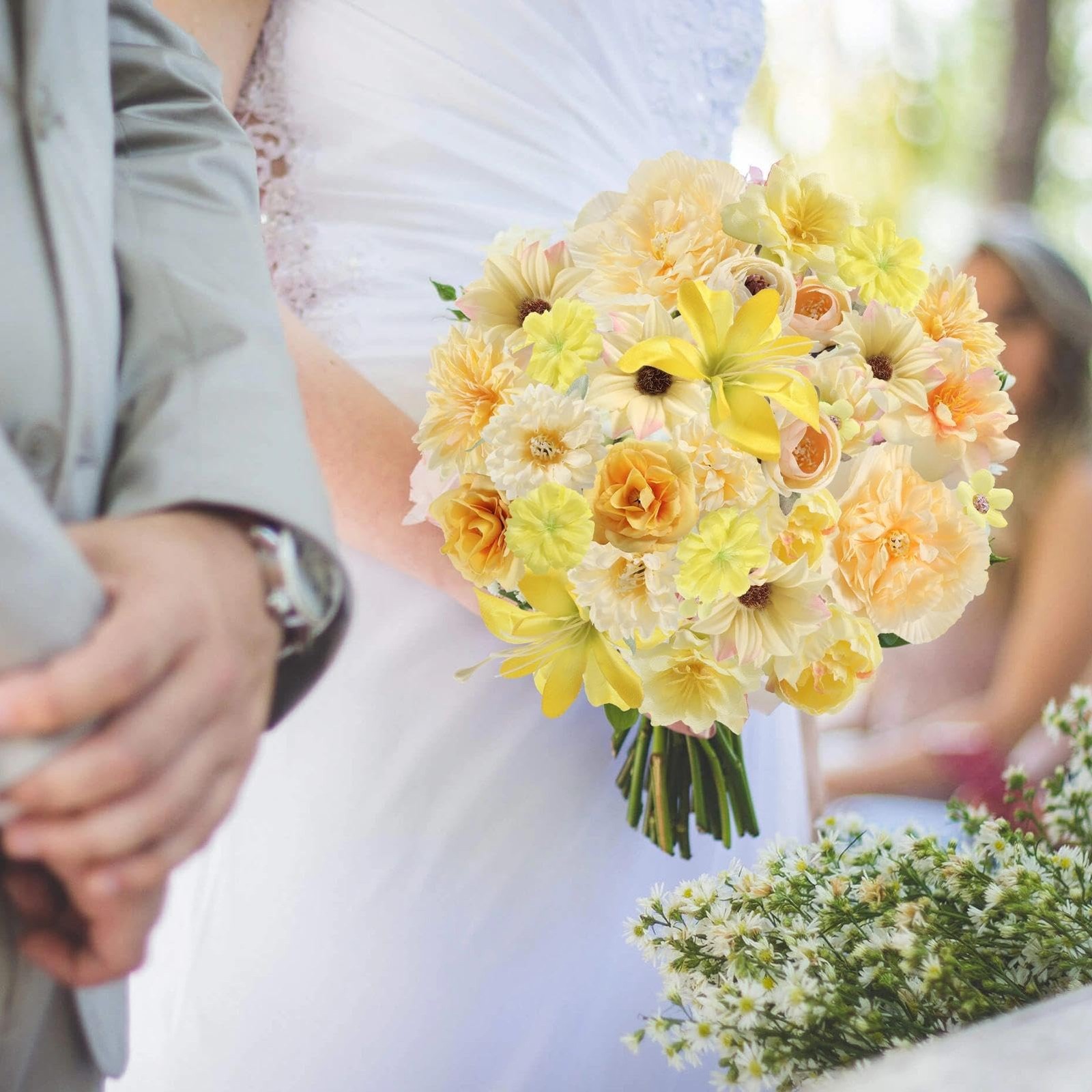 48 PCS Artificial Flower Heads Combo Yellow Silk Bulk Faux Rose Wedding Decor