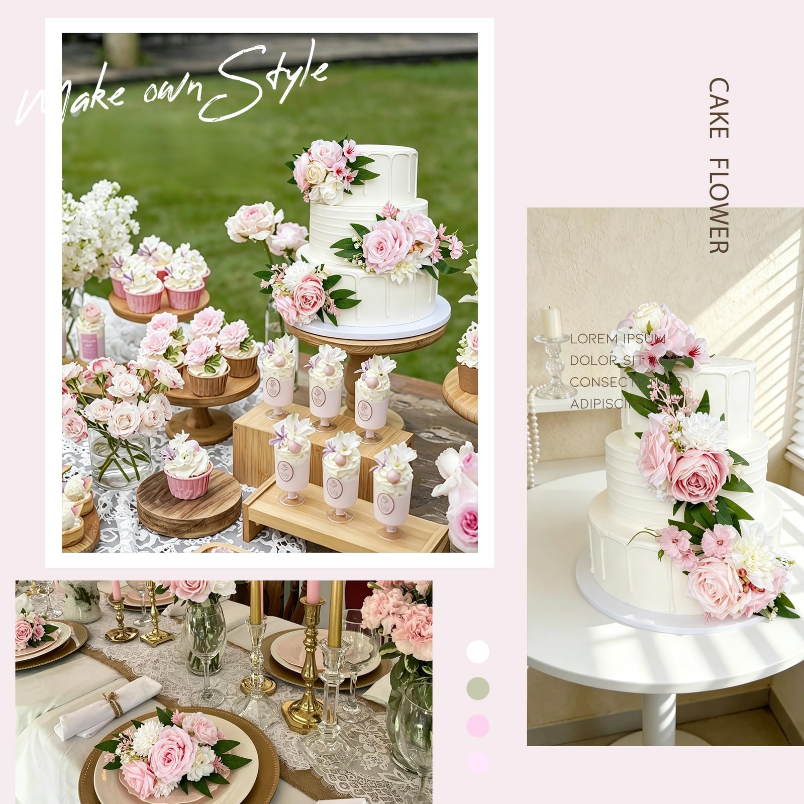 Blush Pink Artificial Cake Flowers Pre-Made Light Pastel Pink White Silk Rose…
