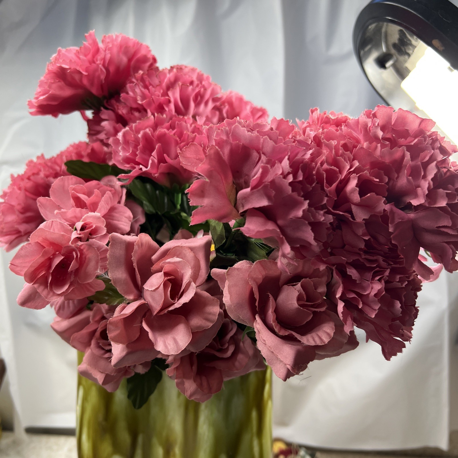 9 Vtg Bouquets Faux Flowers Mauve Pink Burgundy Roses Daisies Carnations NOS