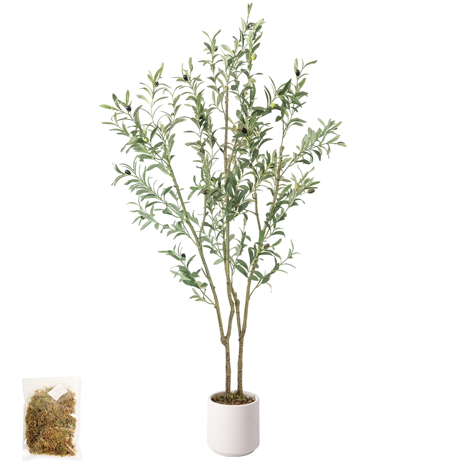 Artificial Fake Olive Tree 5FT Tall 1Pack with White Planter Faux Silk Olive …