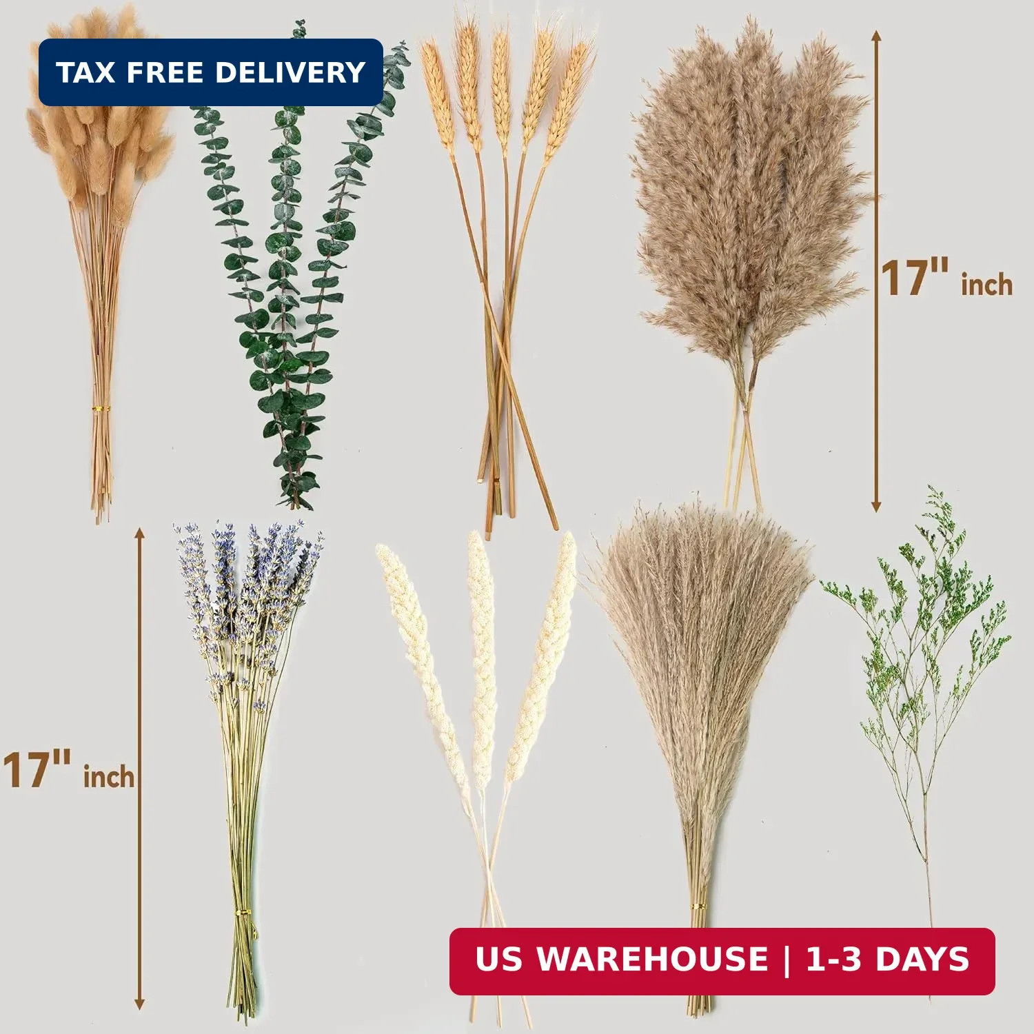 Boho Dried Flower Bouquet – Pampas Grass Bouquet with Lavender, Eucalyptus, Whea