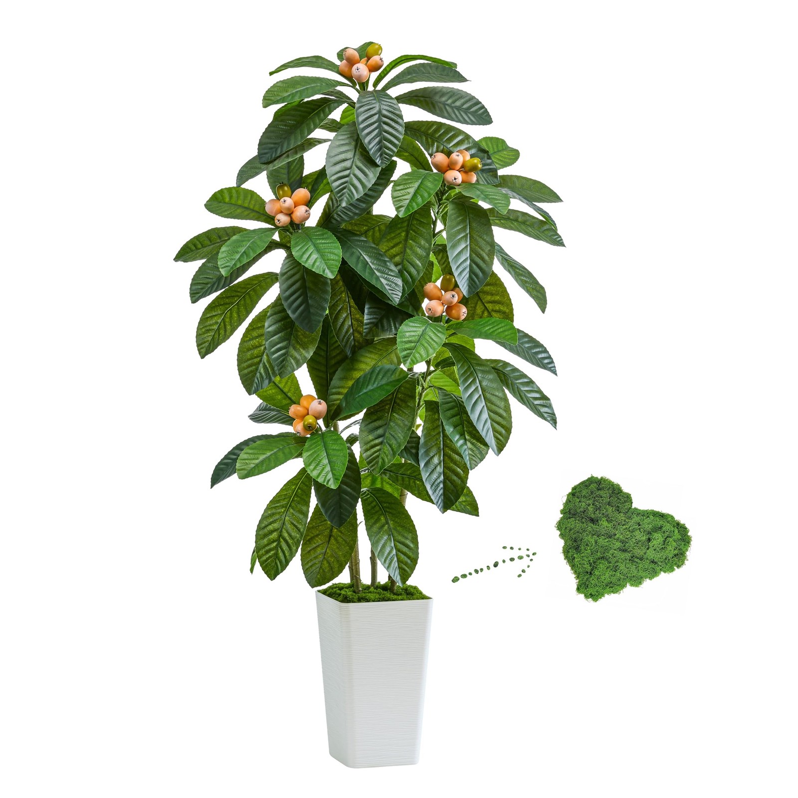 TXABL Artificial Fruit Tree 5FT, Fake Loquat Tree Indoor White Tall Planter