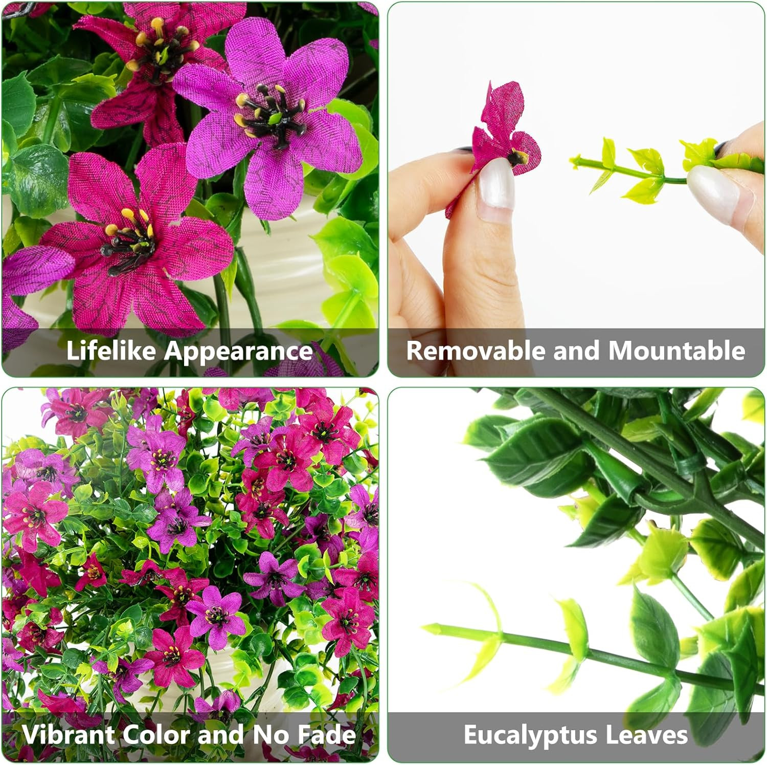 2 PCS Artificial Hanging Flowers for Outdoors, Fake Flower Plants UV