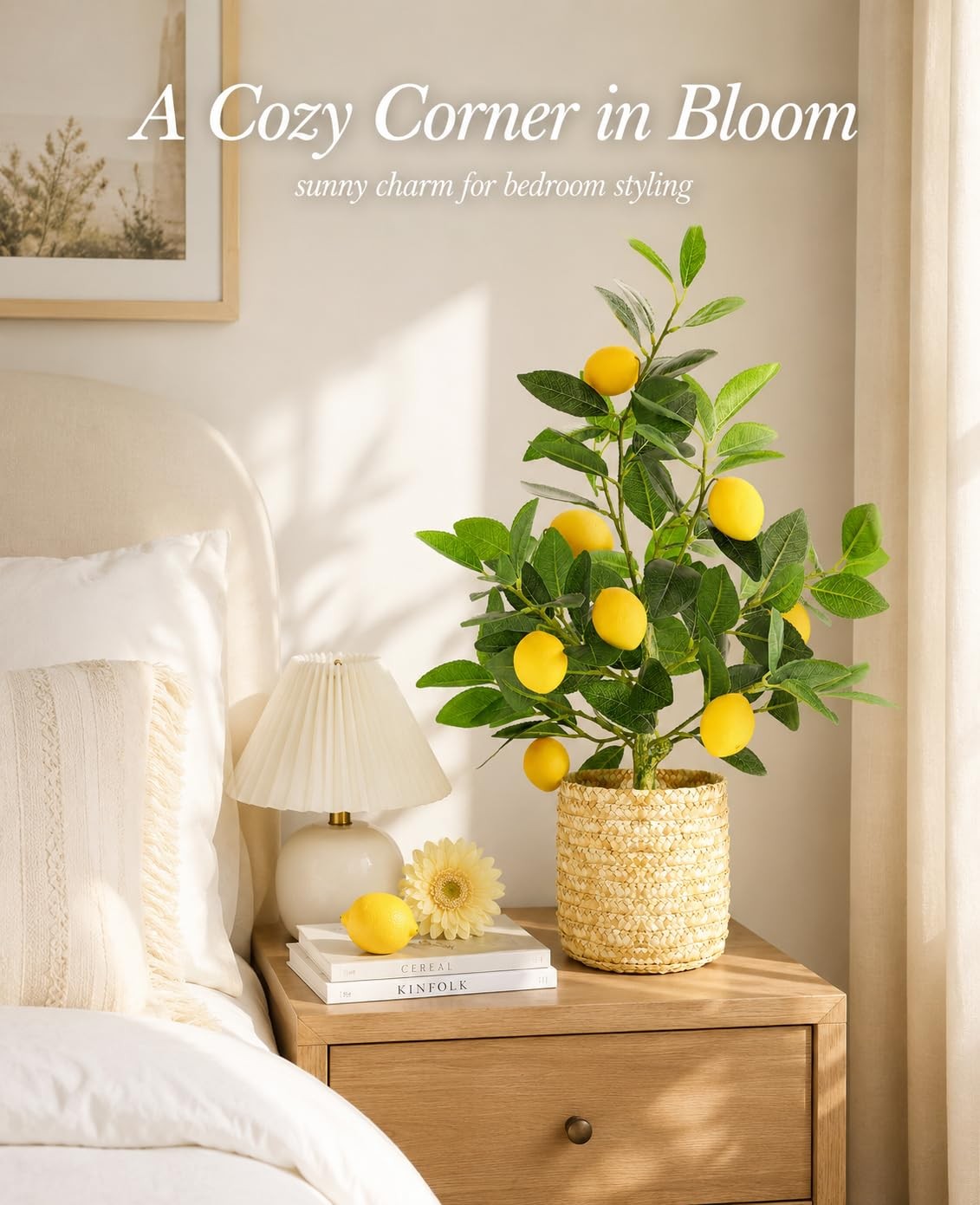 Artificial Lemon Tree with Woven Basket, Faux Lemon Decor for Kitchen and Hom…
