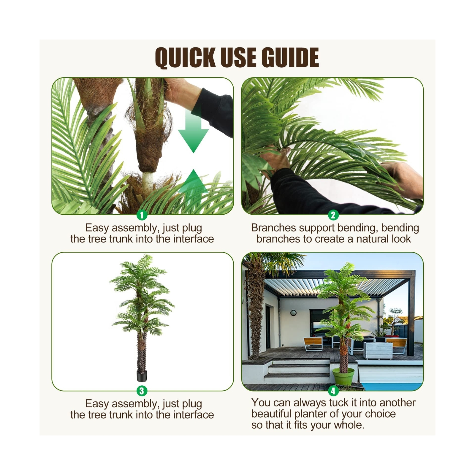 8.5ft Tall Artificial Palm Tree for Outdoors – Triple Phoenix Palm, UV Resist…