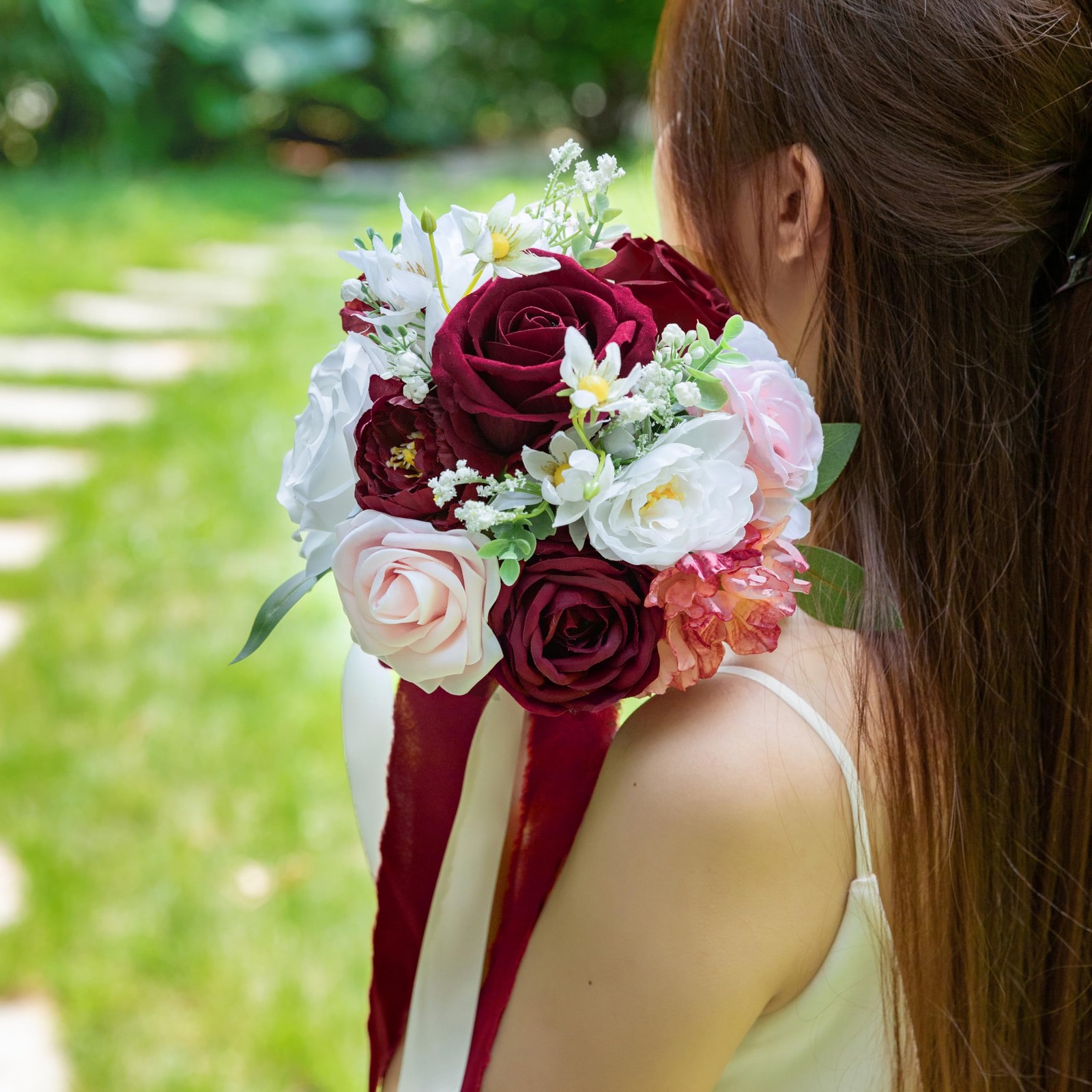 Burgundy, Blush Wedding Bouquet, Bride, Bridesmaid, Artificial Prom Flowers