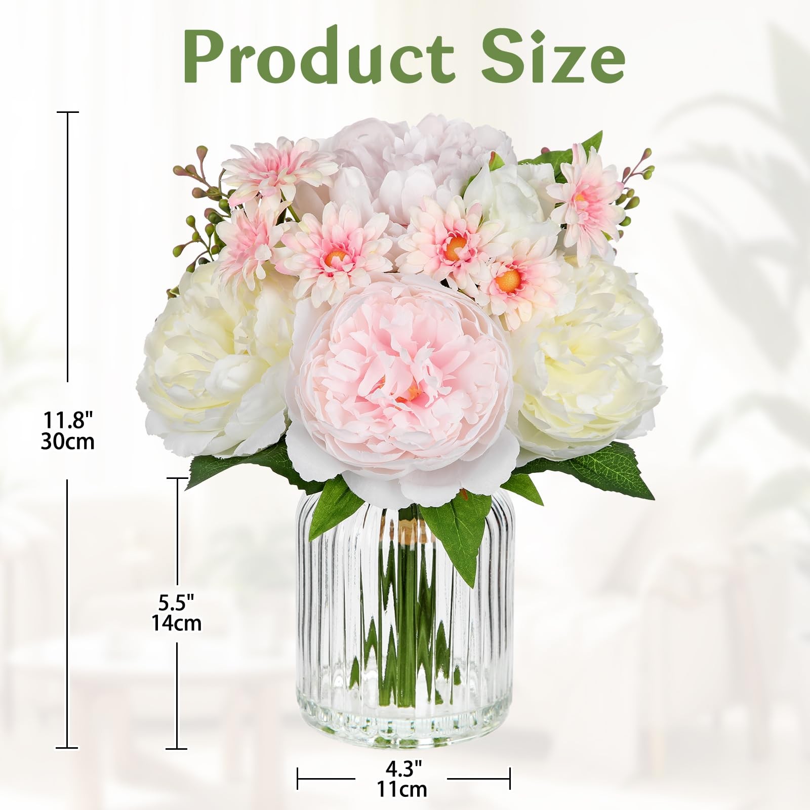 Pink Silk Peony Daisy Artificial Faux Flowers Vase Table Centerpiece Decor