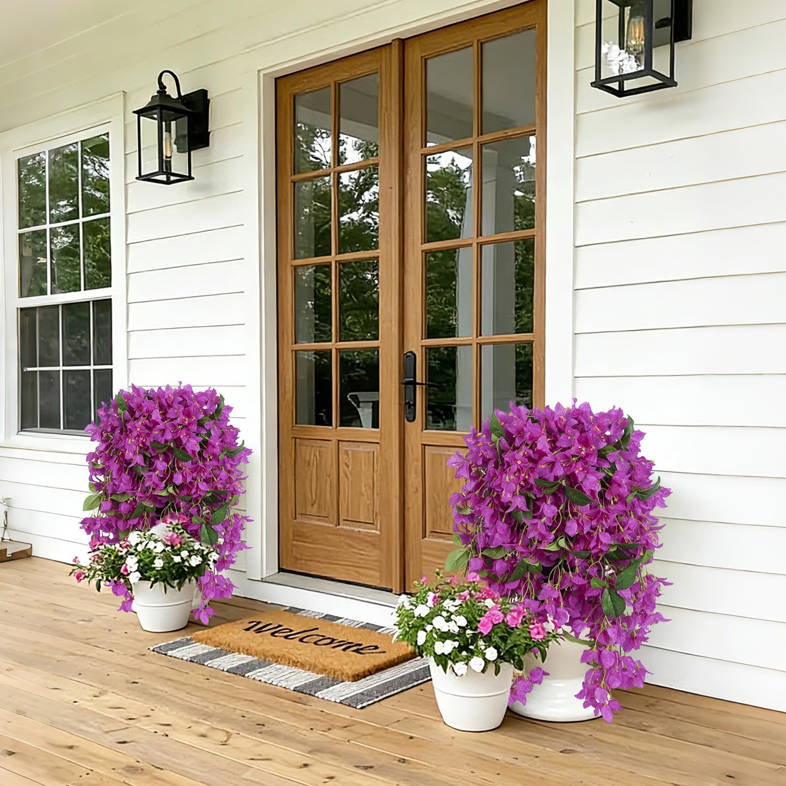 2Pcs Artificial Bougainvillea Hanging Flowers for Outdoor, 30in Silk Faux Pla…