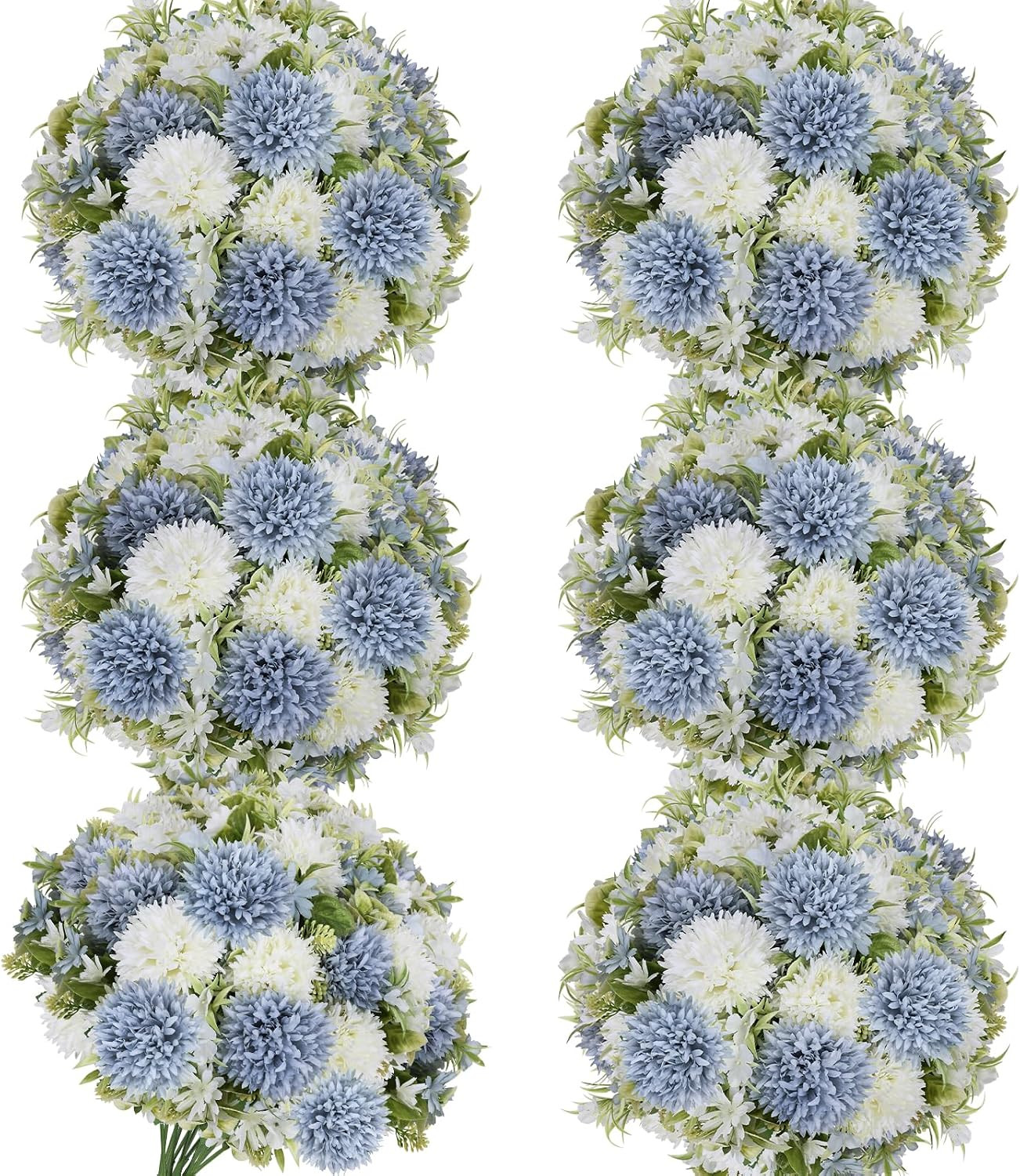 Dusty Blue & White Peony Bouquet – 6 Faux Silk Bundles for Weddings & Decor