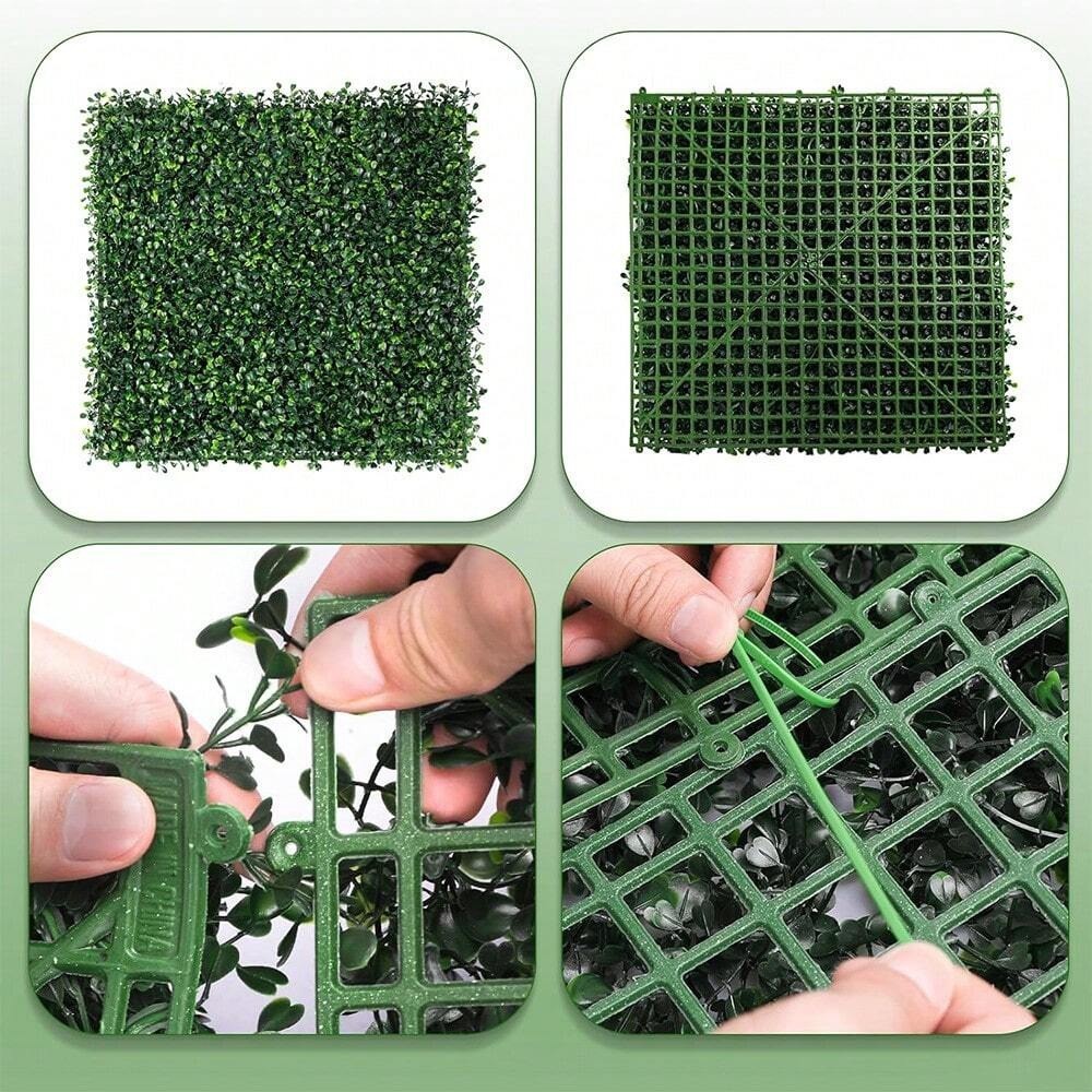 12pc 20x20in Artificial Boxwood Hedge Panels UV Stable Greenery Wall Decor