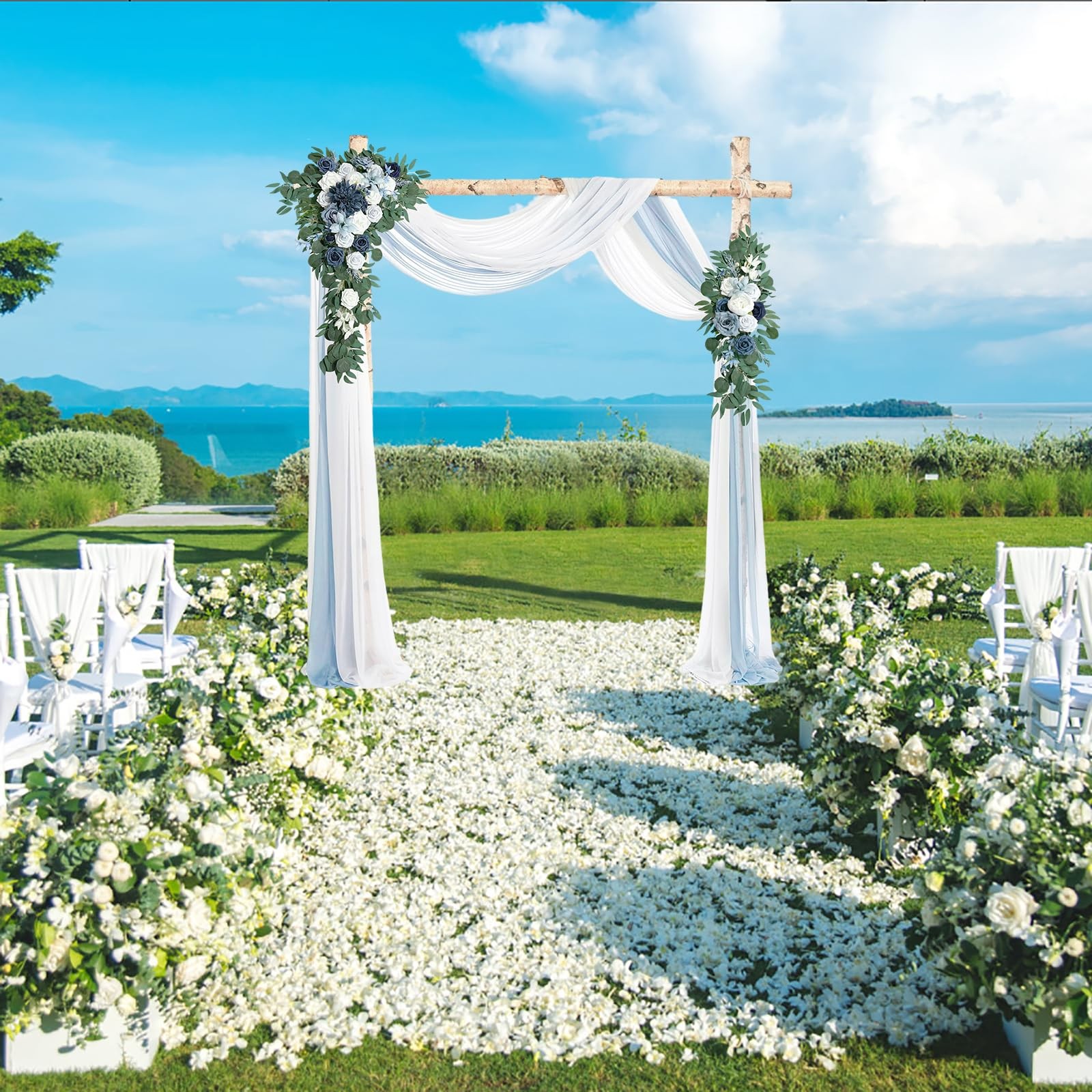 Wedding Arch Flowers Kit (Pack of 4), 2pcs Artificial Dusty Blue Flower Arran…