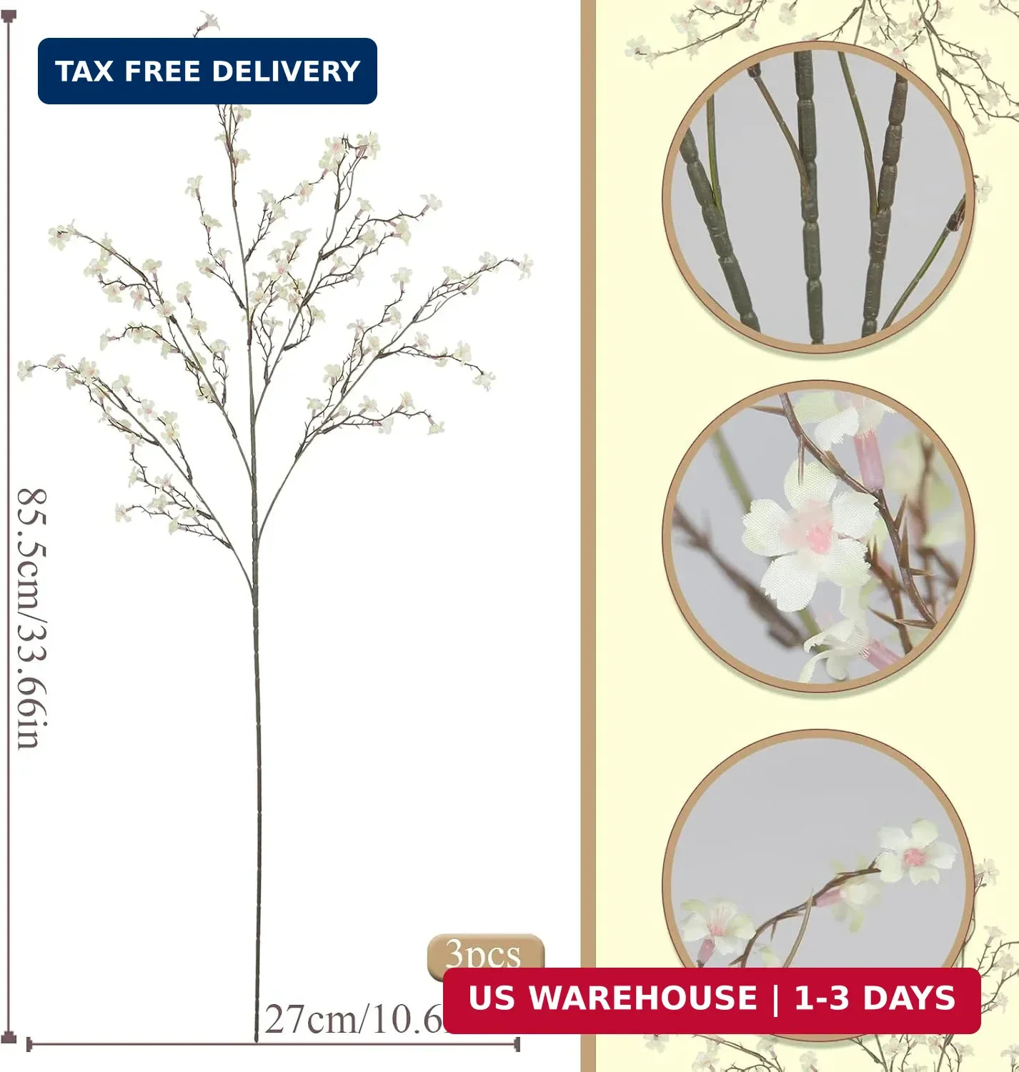 3 Pcs Cherry Blossom Branches Artificial Flowers for Spring Summer Indoor Decora