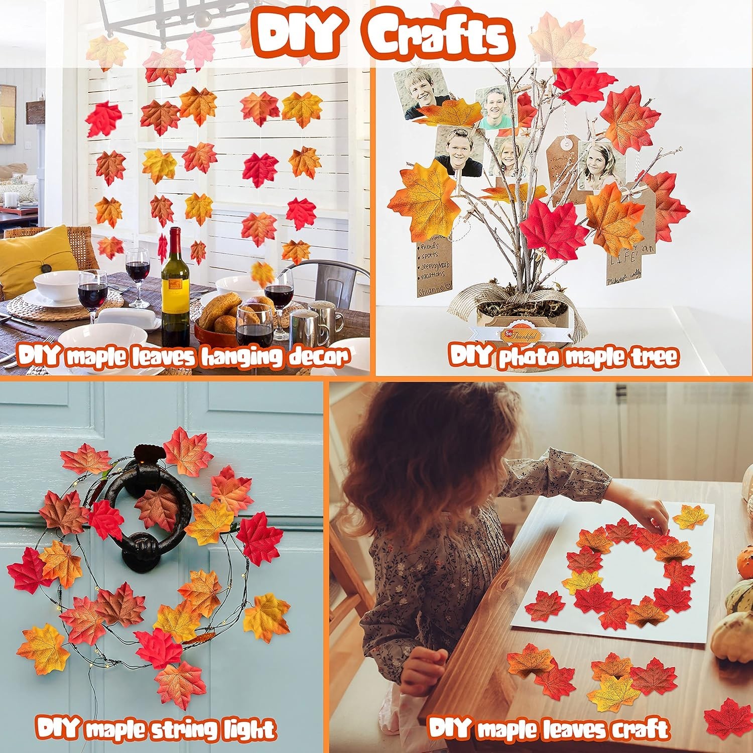 1100 Pcs Multicolored Fall Artificial Maple Leaves for Wedding & Thanksgiving