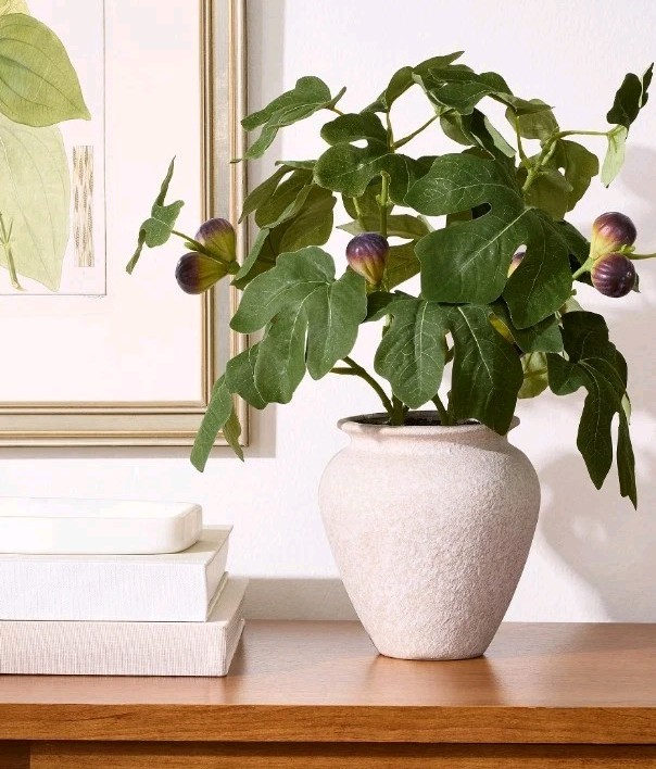 Better Homes & Gardens Artificial Fig Leaf in Tan Ceramic Vase, 13″