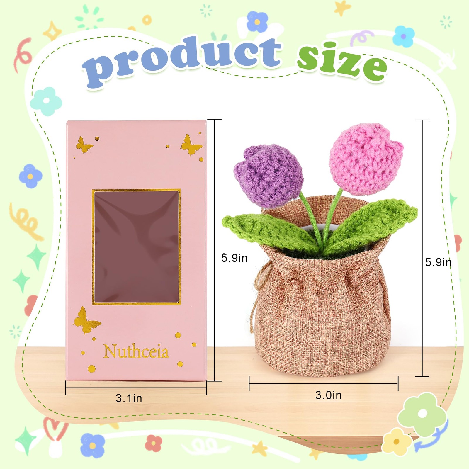 Orange Gradient Tulip Crochet Potted Flowers Cute Desk Decor Coworker Gift