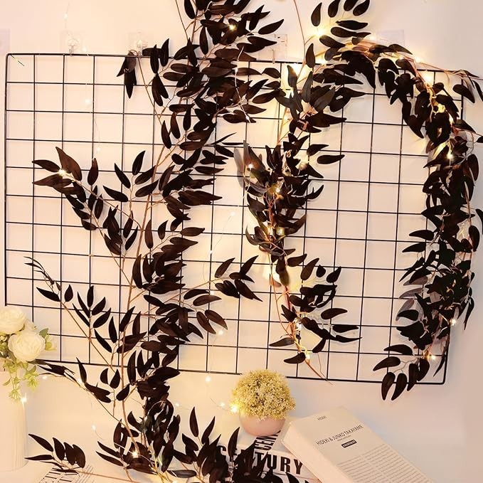 RECUTMS Artificial Black Willow Leaves Vine Twigs Whit Light 5.7Ft Fake Hanging