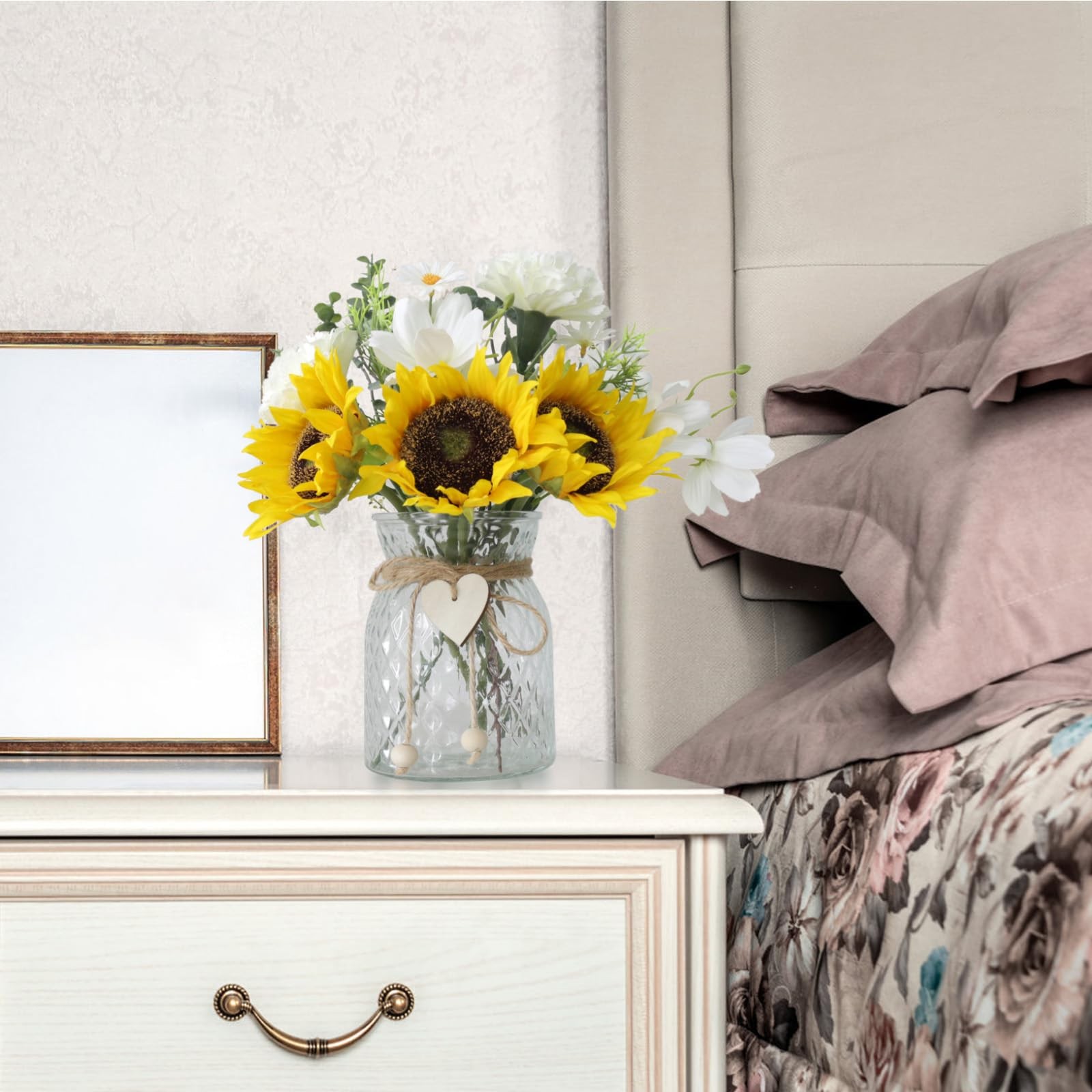 Artificial Sunflower Bouquets in Vase with Holder Coffee Table Centerpieces