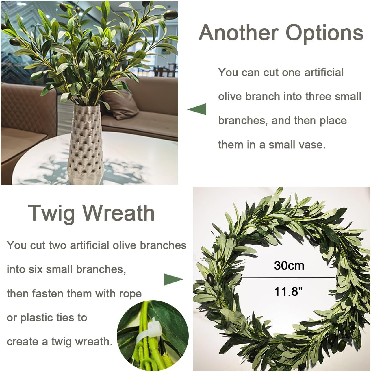 39 Inch Artificial Olive Branches for Vases, Fake Plants Greenery Stems with 222