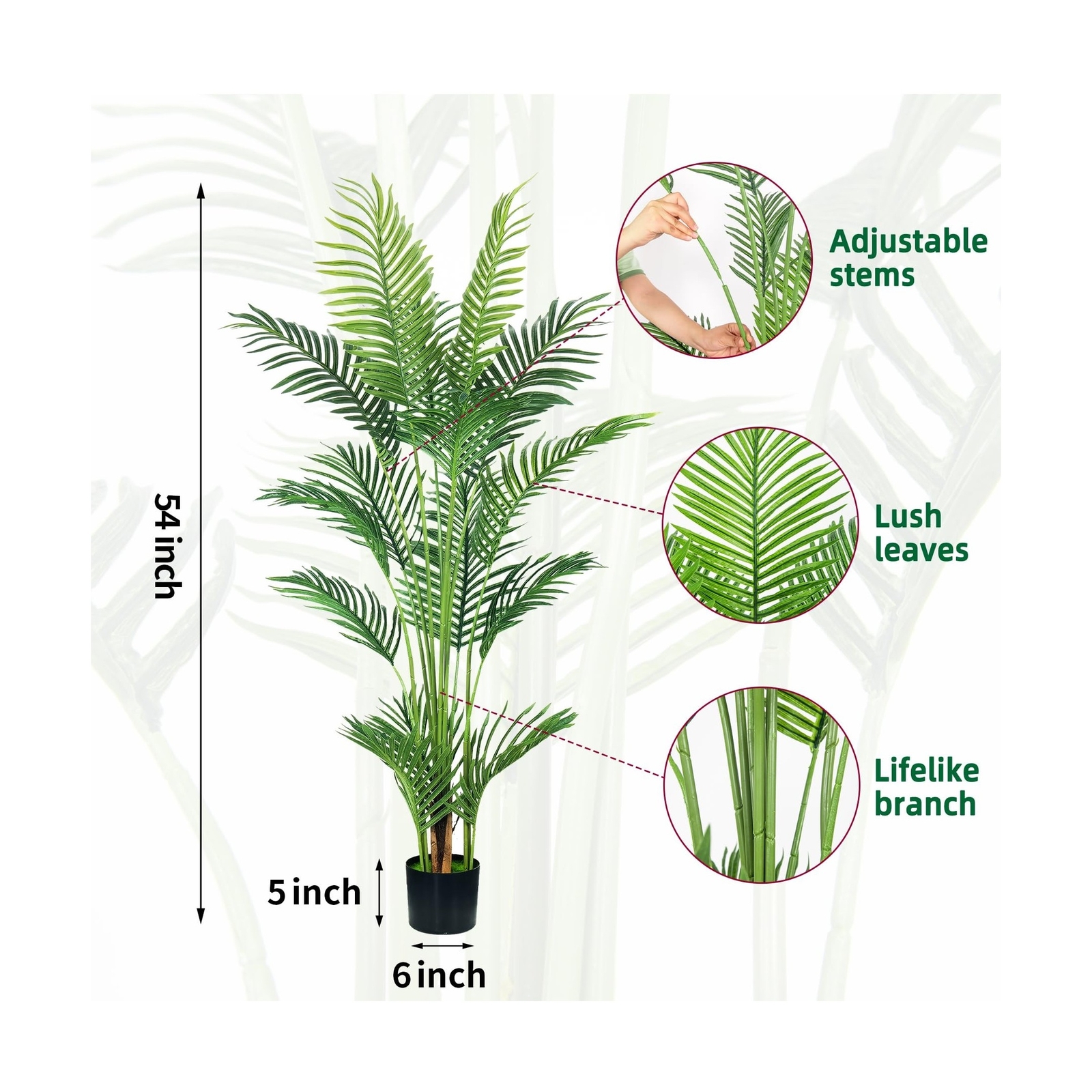 4.5FT 2Packs Artificial Palm Tree,Faux Areca Palm Plant with Real Touch Leave…
