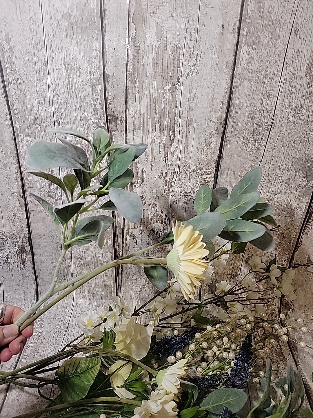 Faux Floral Flower Arrangement Single Pieces Daisy Pearl Berries Fuzzy Stems…