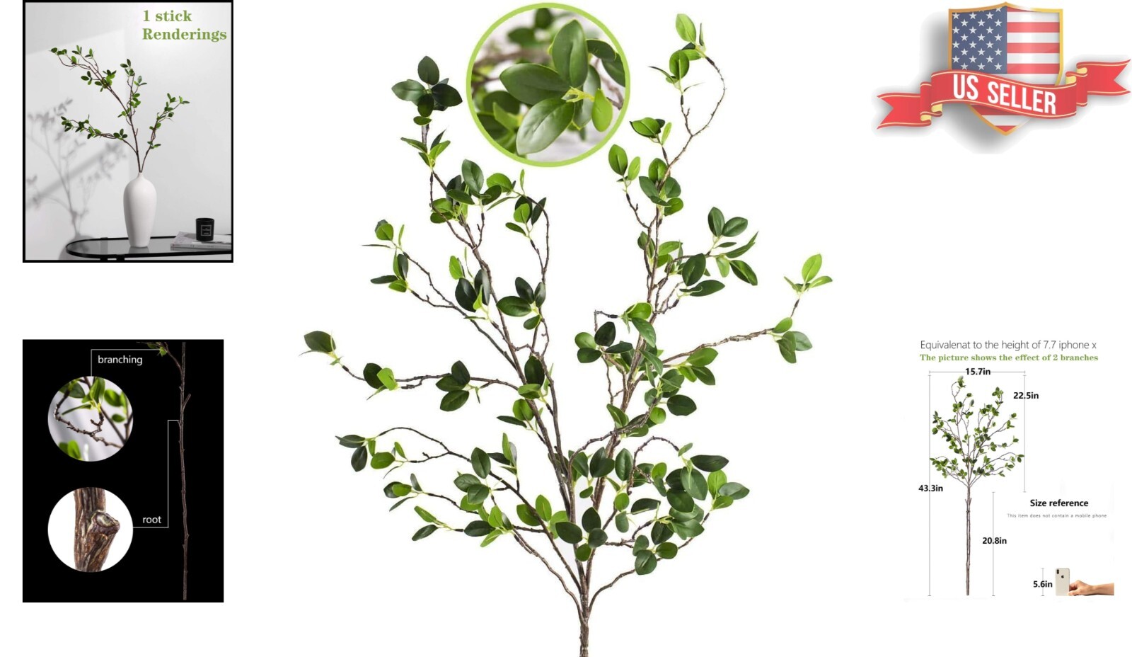 Customizable 43.3 Inch Artificial Plant Branches – Perfect for Home & Garden