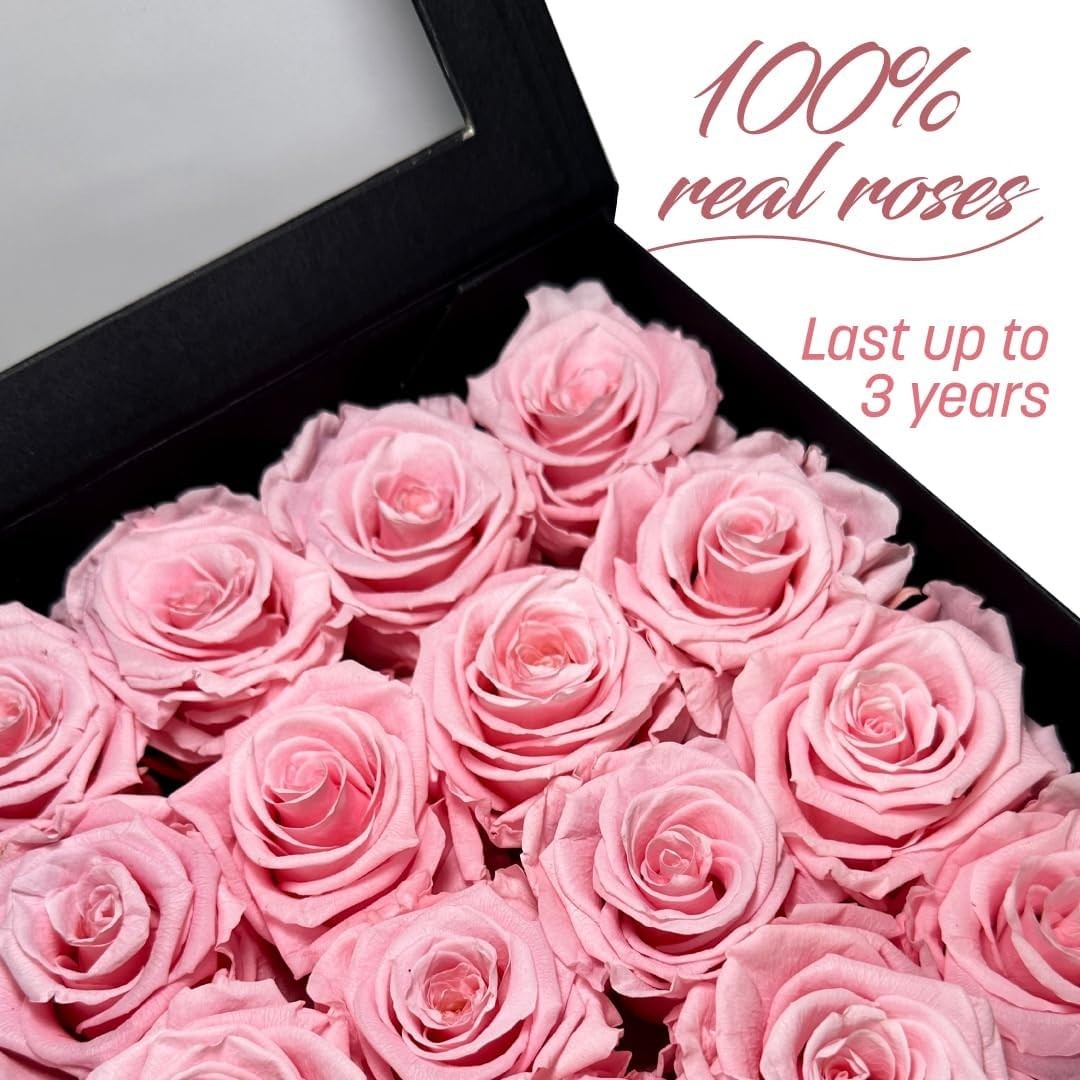 Premium Real Preserved Roses 16 PCS 100% Real Pink Roses Lasting Up to 3 Years