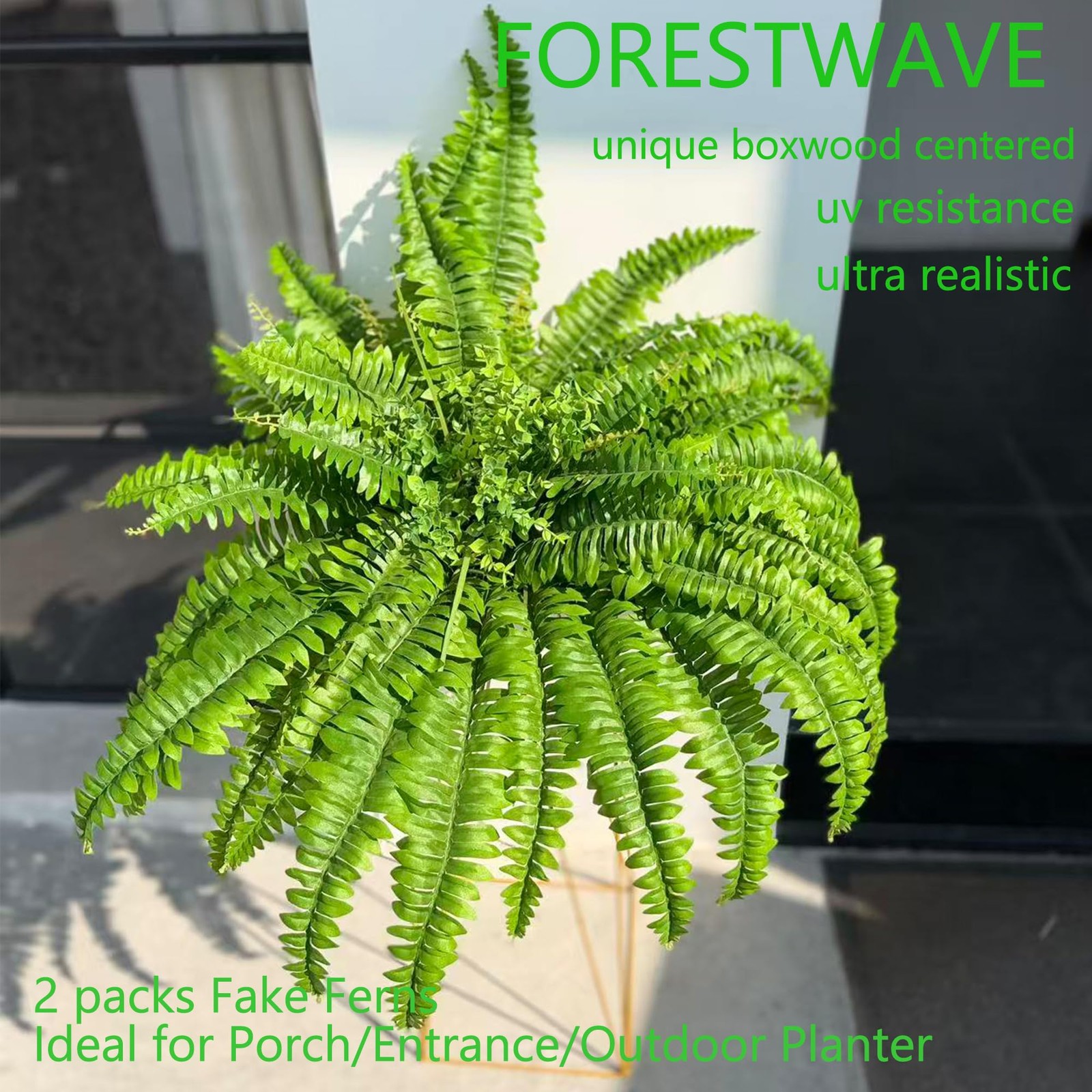 Fake Ferns, Artificial Ferns for Outdoors large, 2 Packs 45in Faux Fern Green…