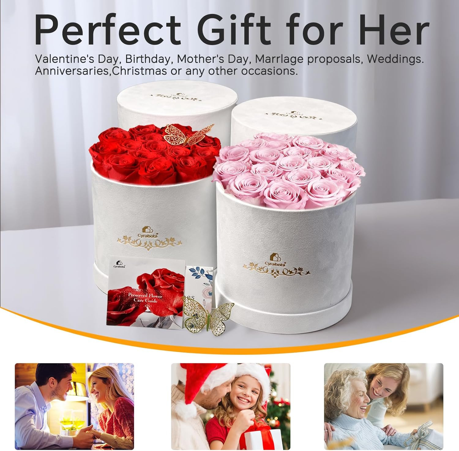 16 Pink Preserved Flowers in round Gift Box, Forever Flowers Eternal Roses for M