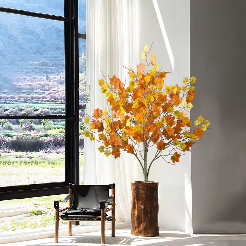 Silk Maple Tree Branch Fake Autumn Leaves Halloween Home Decoration