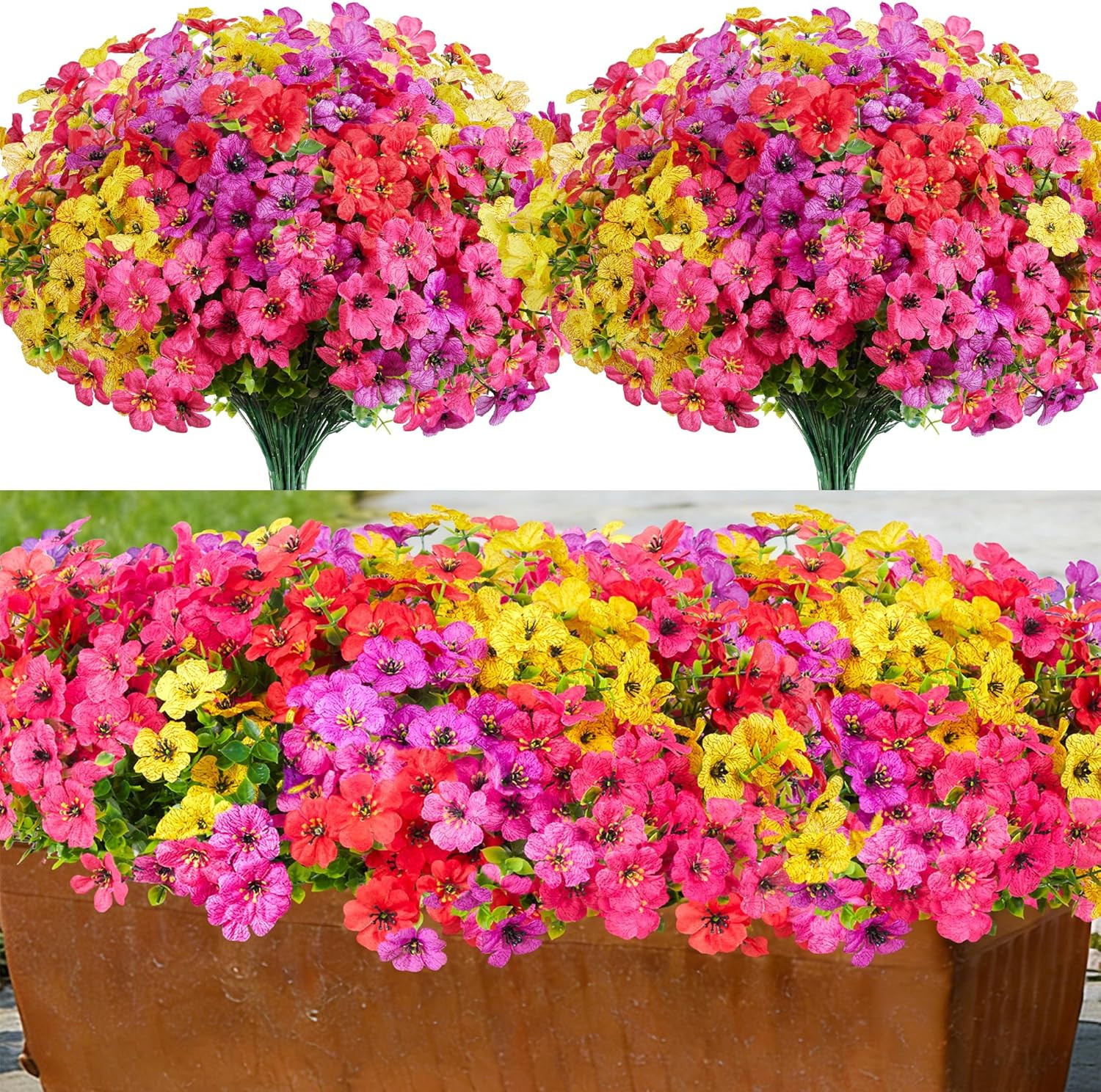 Artificial Flowers for Outdoors, 12 Bundles UV Resistant Fake Silk Flowers for o