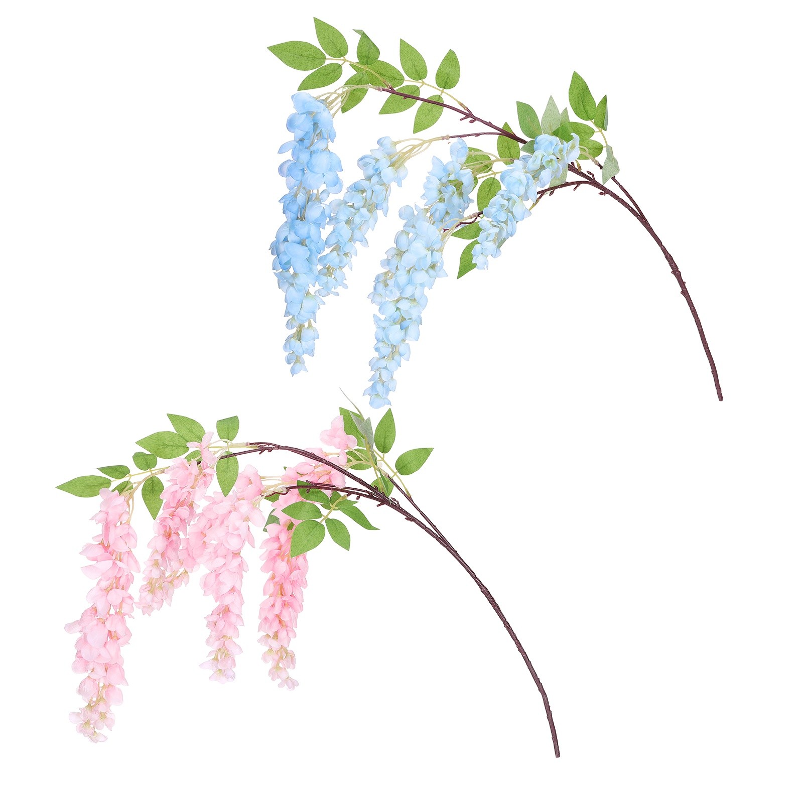 2 Pcs Artificial Wisteria Hanging Flower 3.9 ft Fake Hang Floral Blue/Light Pink